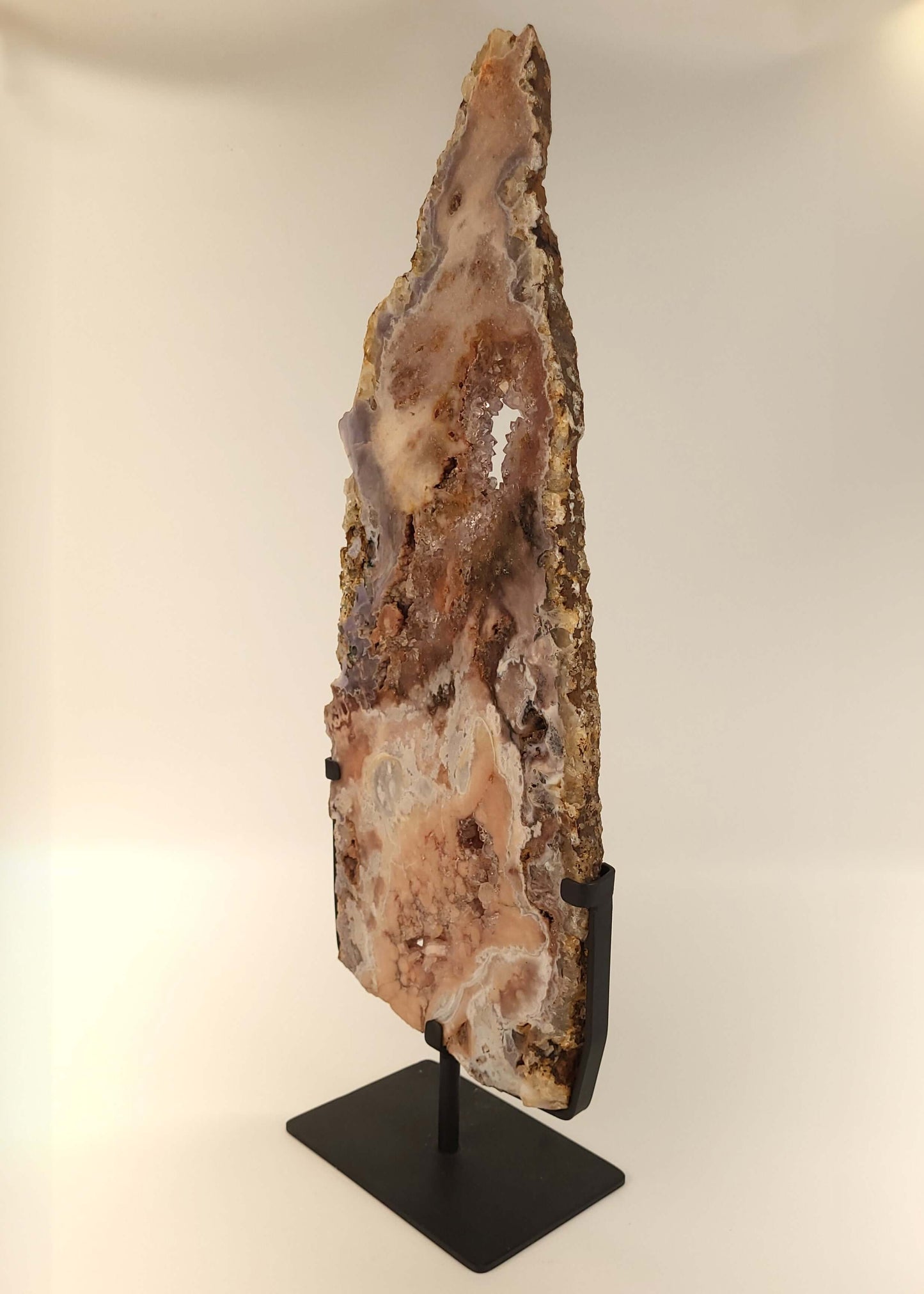 HUGE Pink Amethyst Slab With Crystals On Stand