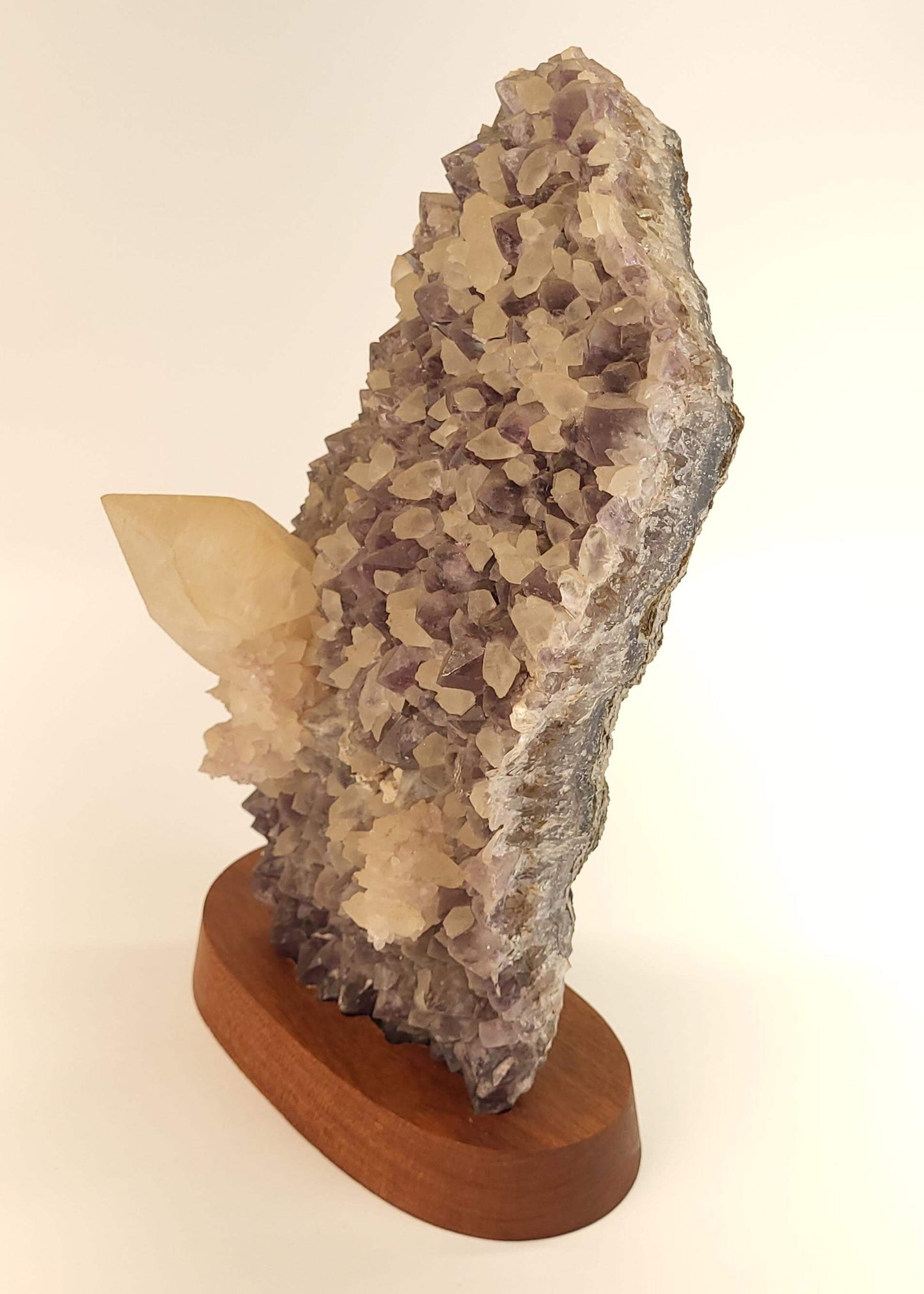 Amethyst w/ JUMBO Calcite Point On Wood Stand