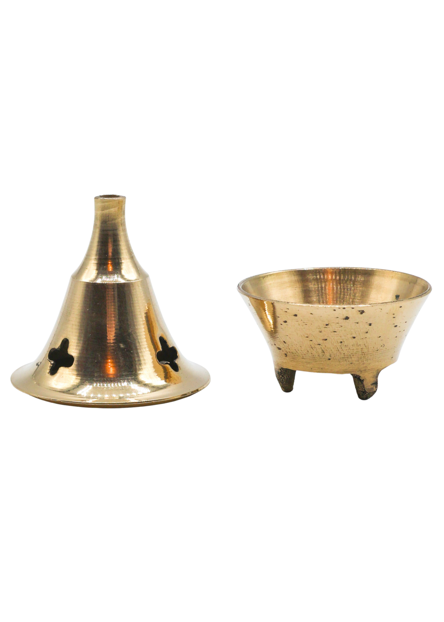 Small 2 Piece Brass Cone Incense Burner apart