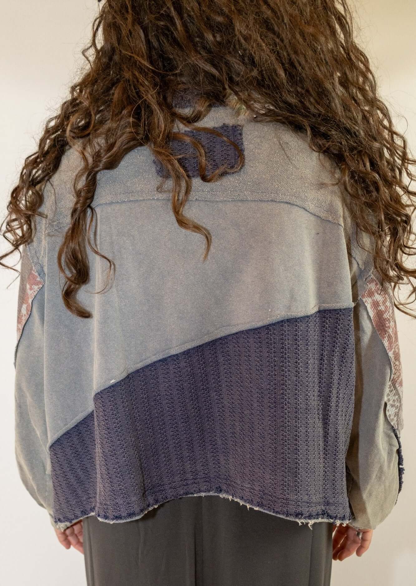 Blue Patchwork Sweatshirt With Peace Sign