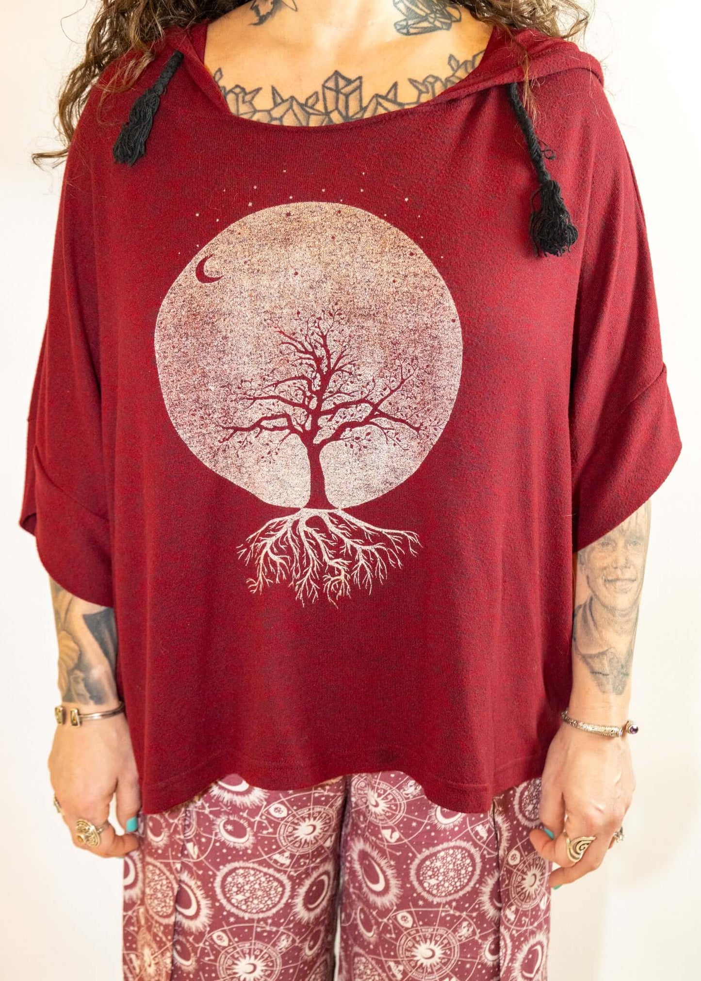 Night Sky Tree of Life Maroon Loose Fit Pullover