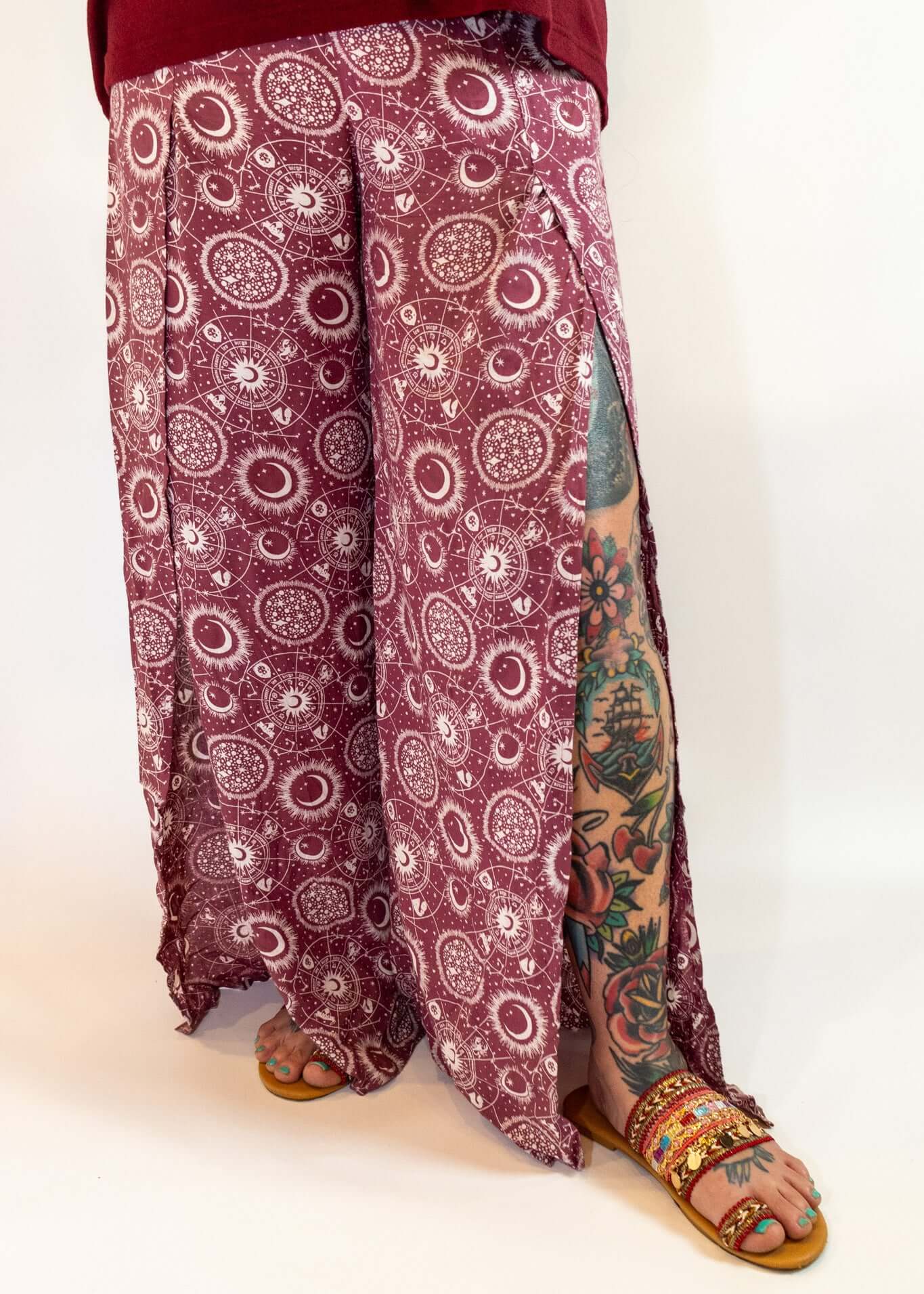 Loose Fit Plum Flowy Celestial Print Pants