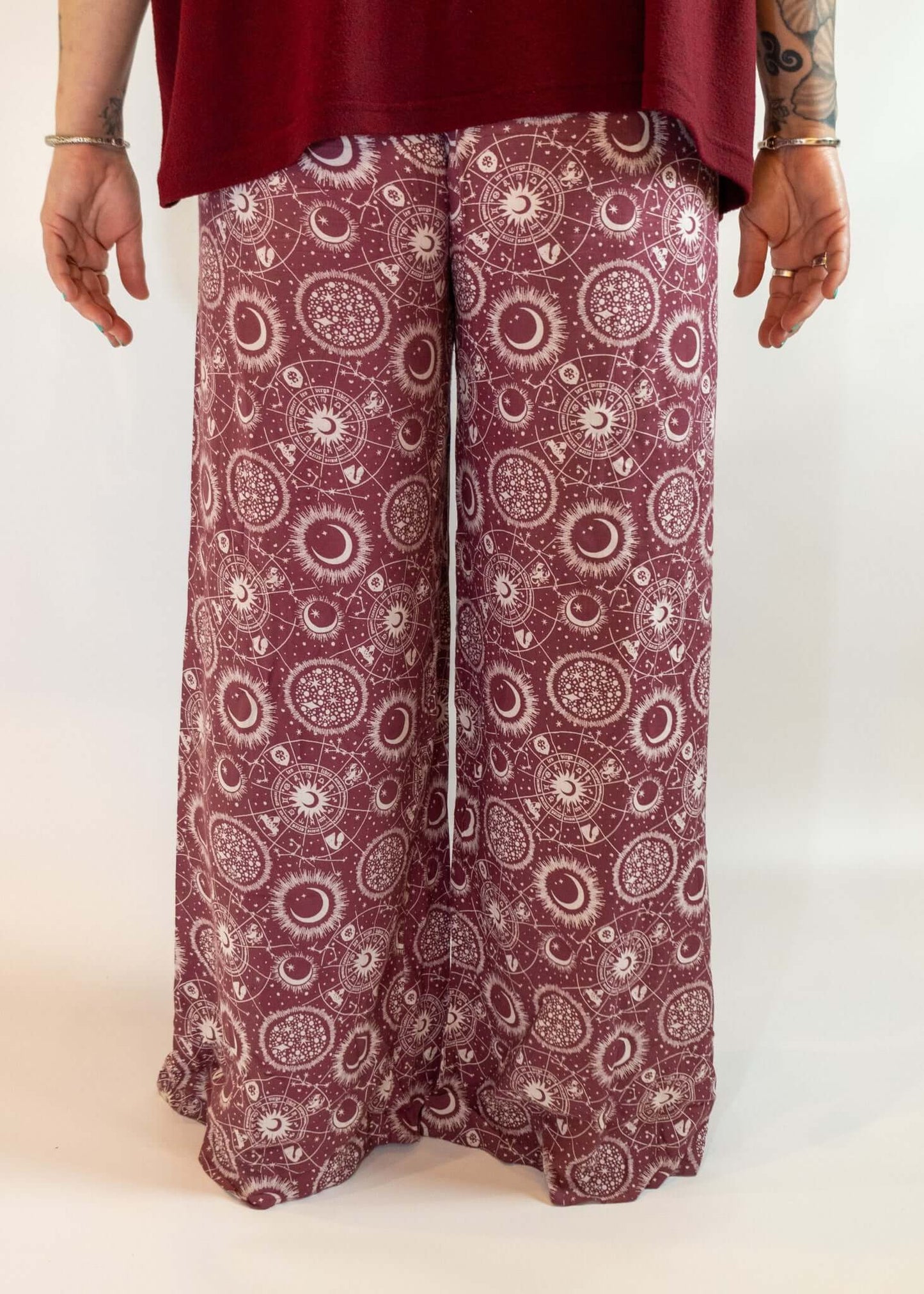 Loose Fit Plum Flowy Celestial Print Pants