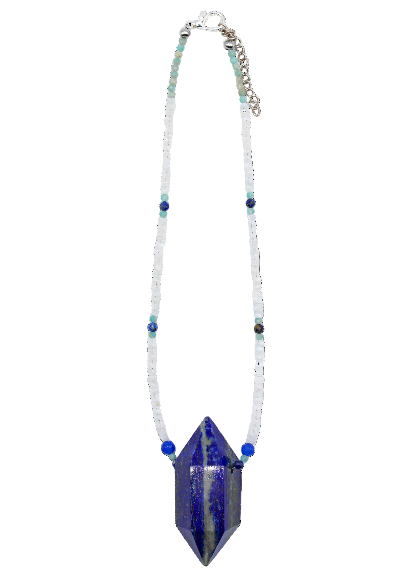 Lapis Lazuli Crystal Point Hand-Beaded Necklace
