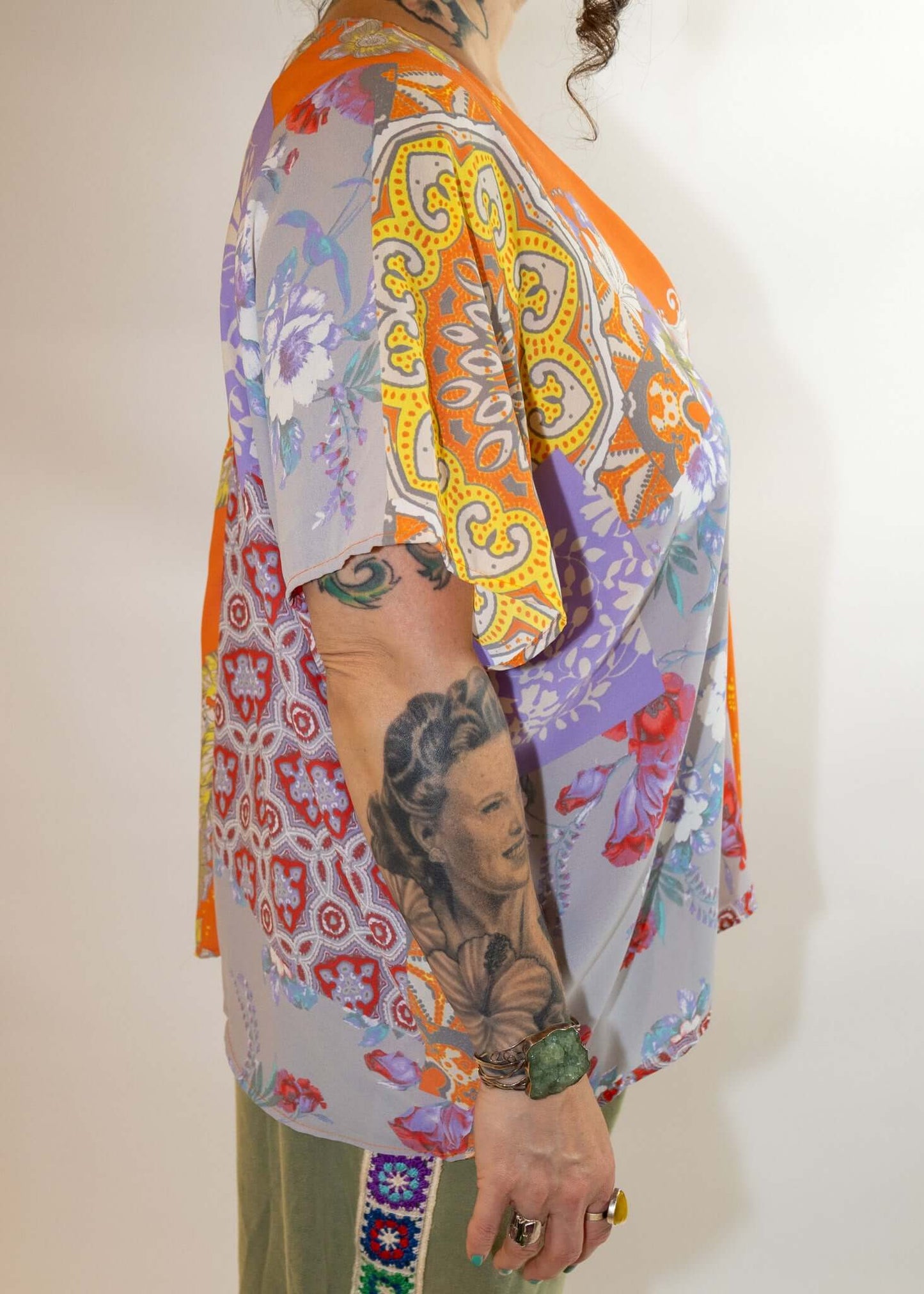 Orange Multi-Print Patchwork Tunic V-Neck