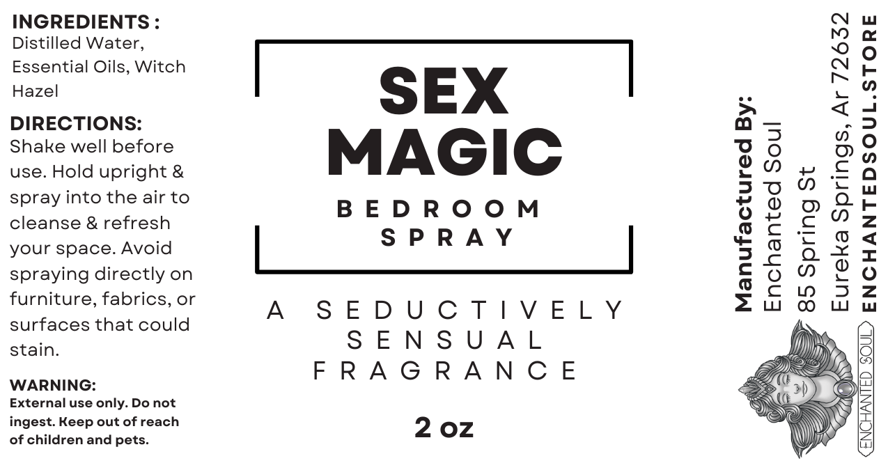 sex magic bedroom spray label