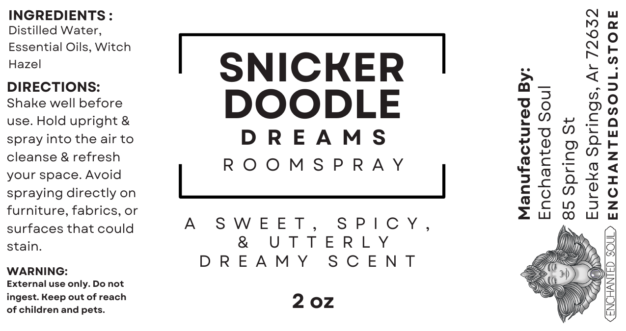 snickerdoodle dreams room spray label