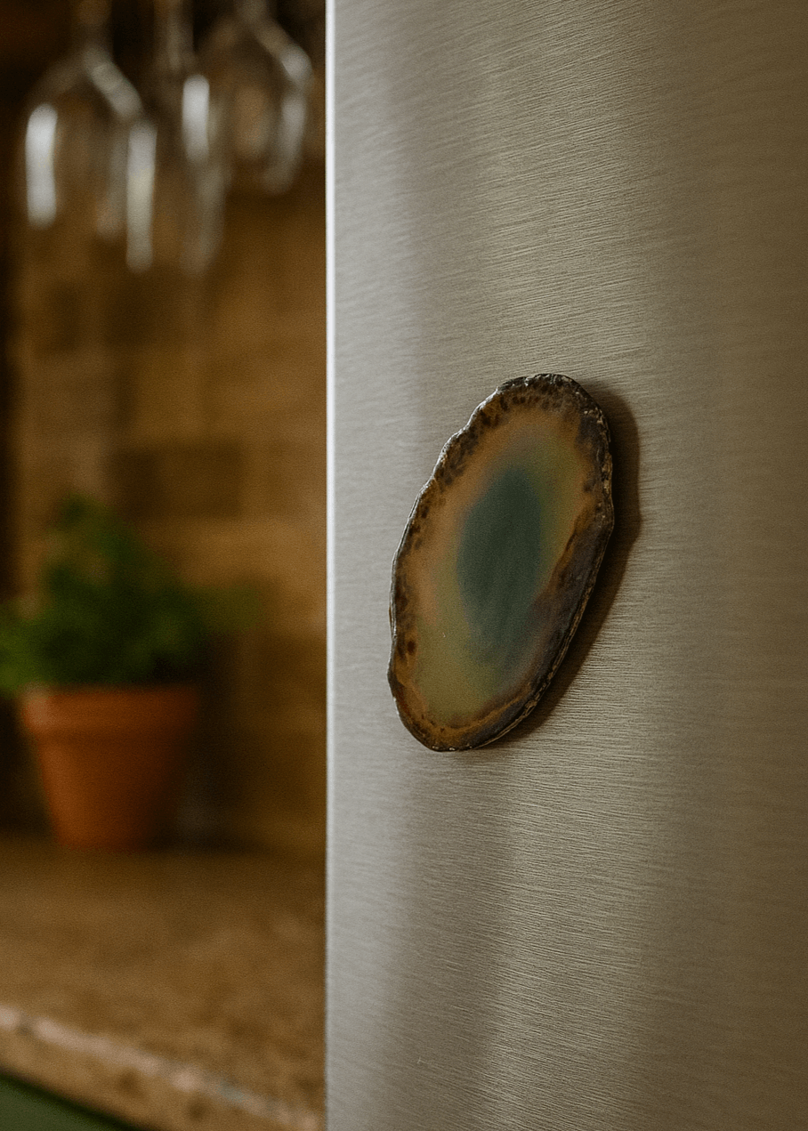 agate slice magnet on refrigerator