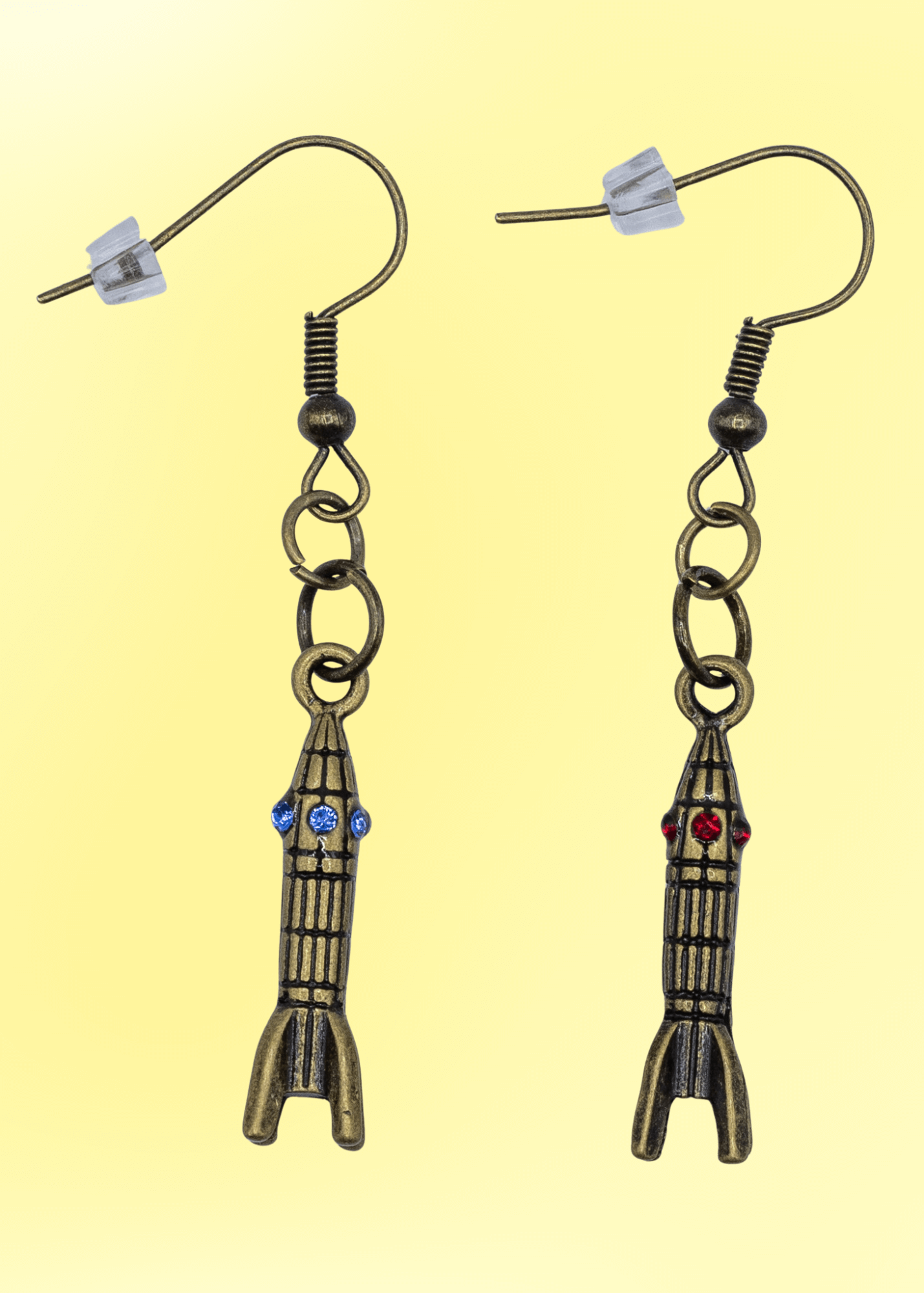retro rocket ship earring pair