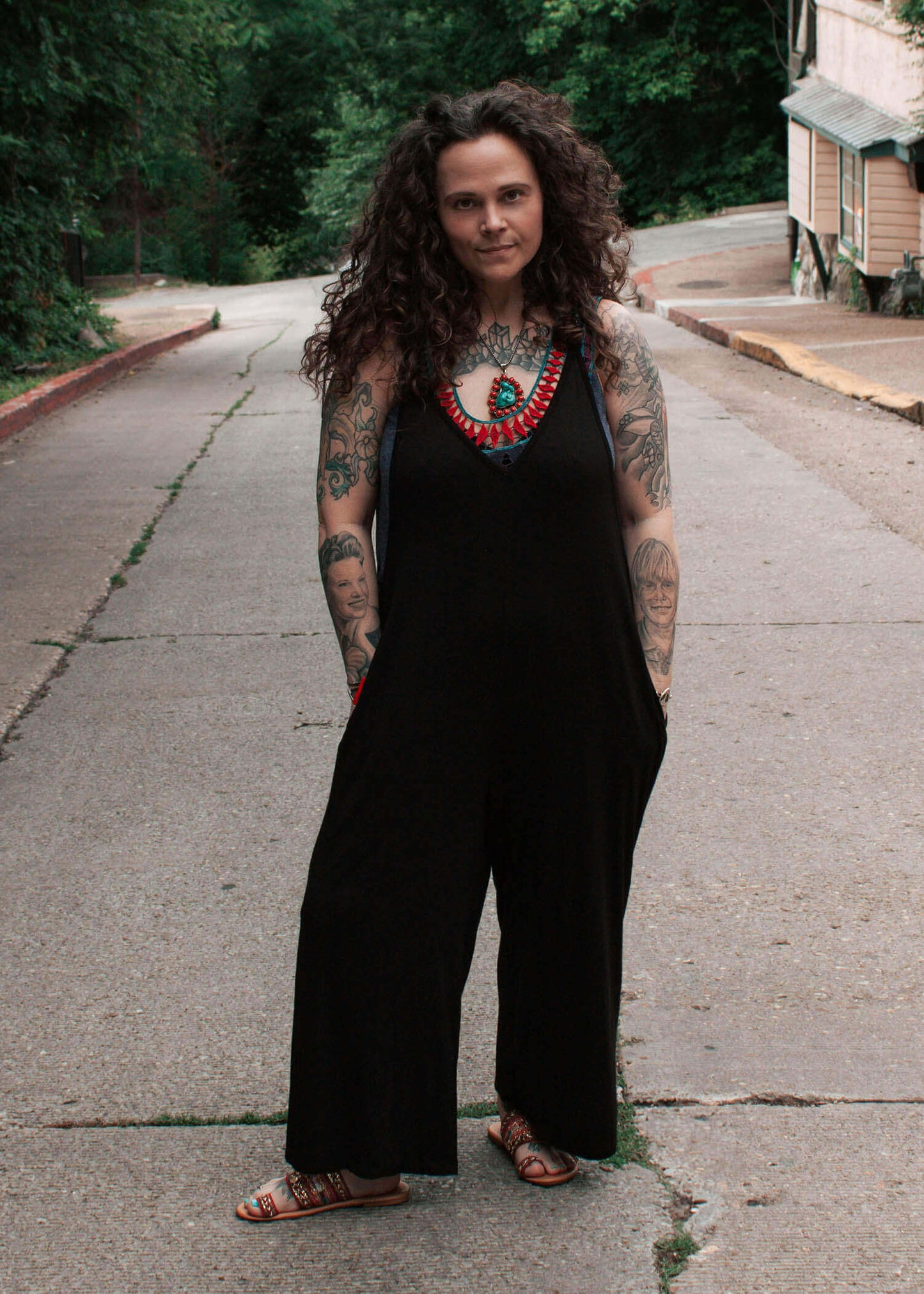 Loose Fit V Neck Black Romper