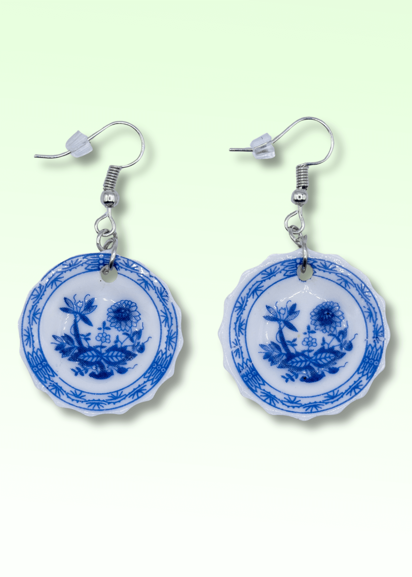 Blue & White Porcelain Plate Earrings pair
