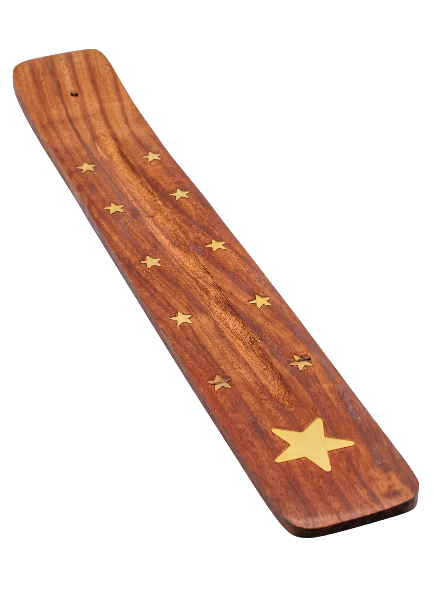 Stars Brass Inlay Wood Incense Burner angle