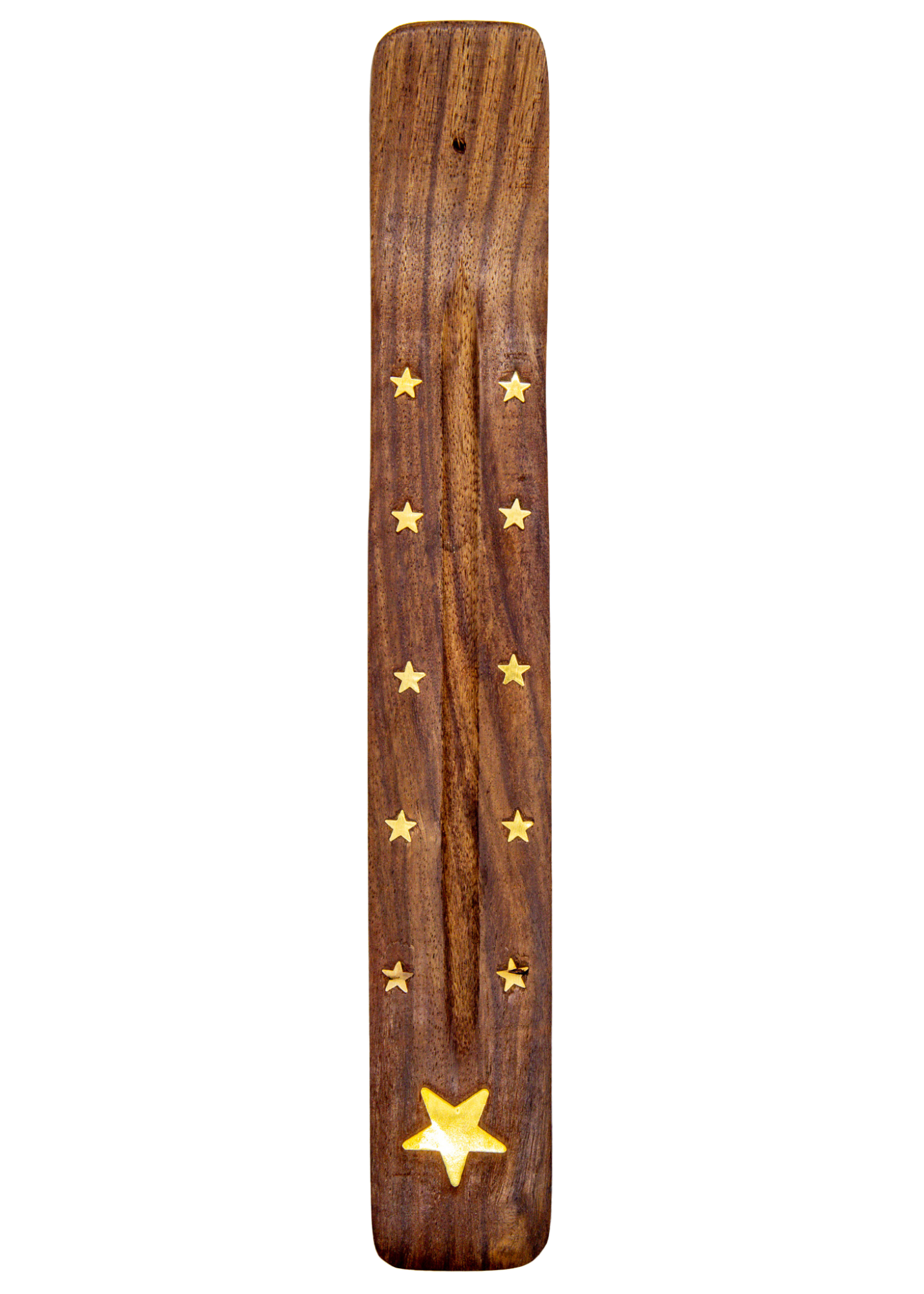 Stars Brass Inlay Wood Incense Burner top view