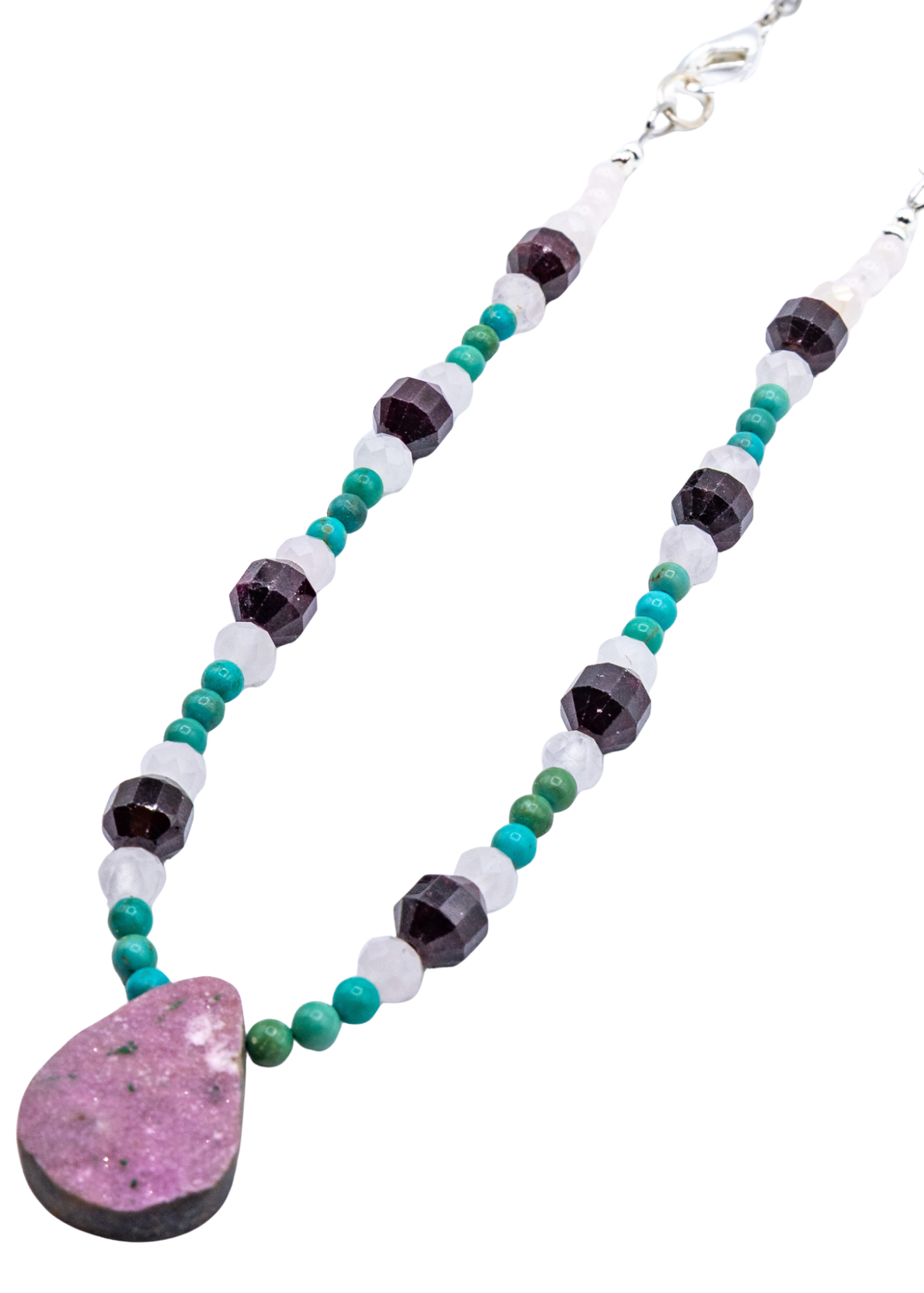 Cobaltocalcite Hand Beaded Necklace left angle