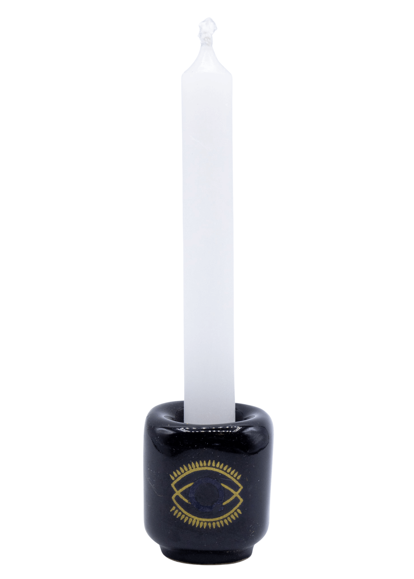 evil eye chme candle holder holding white candle
