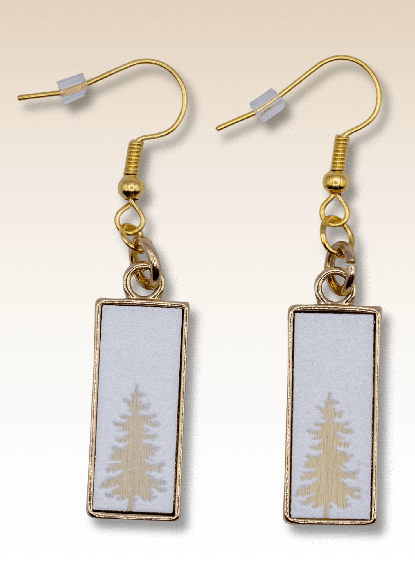 handmade gold pine tree earrings pair