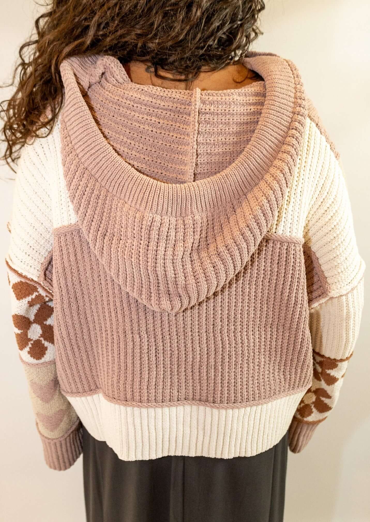 Heart Print Hooded Pullover Sweater With Tassels