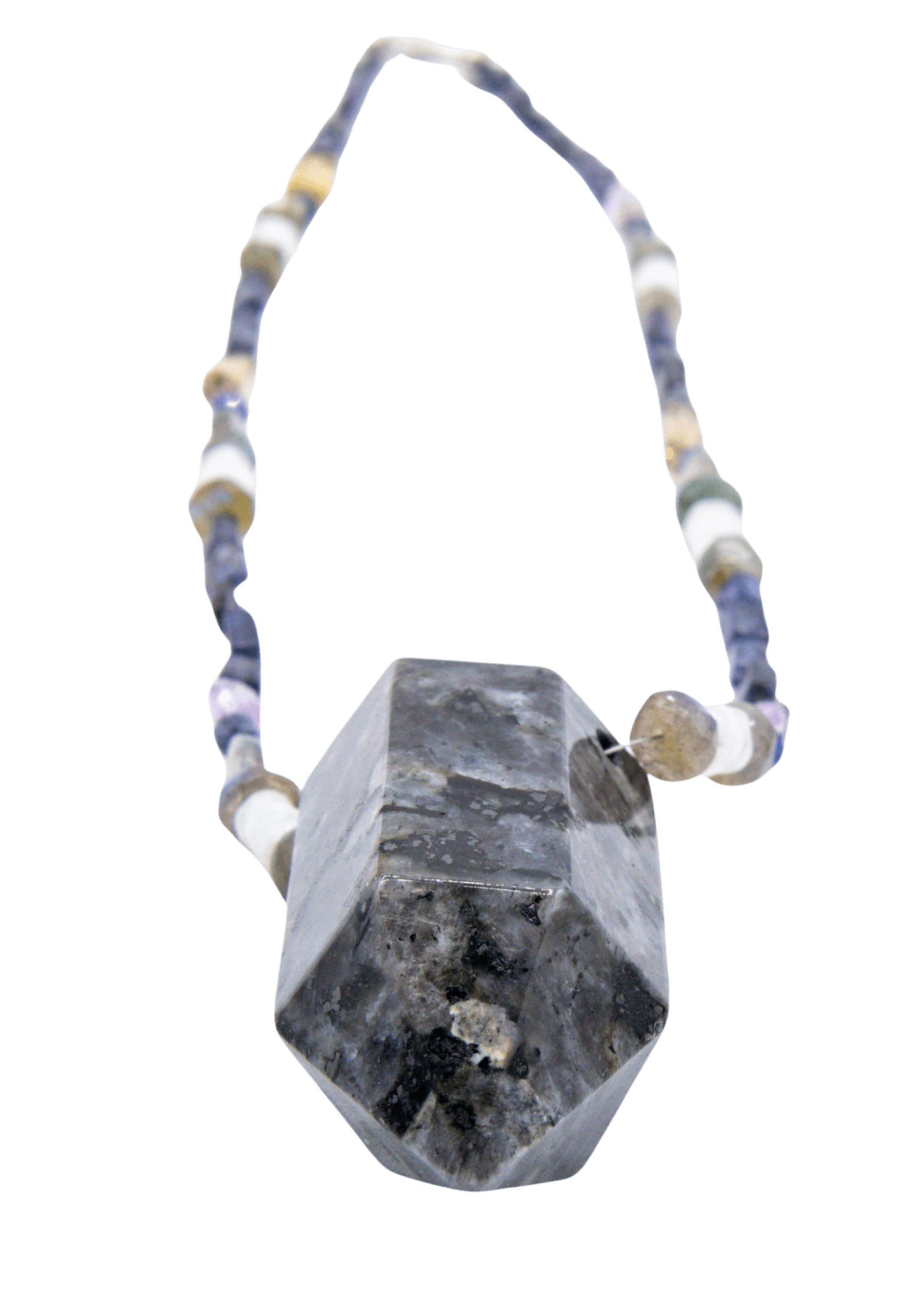 Larvakite Crystal Point Hand-Beaded Necklace point