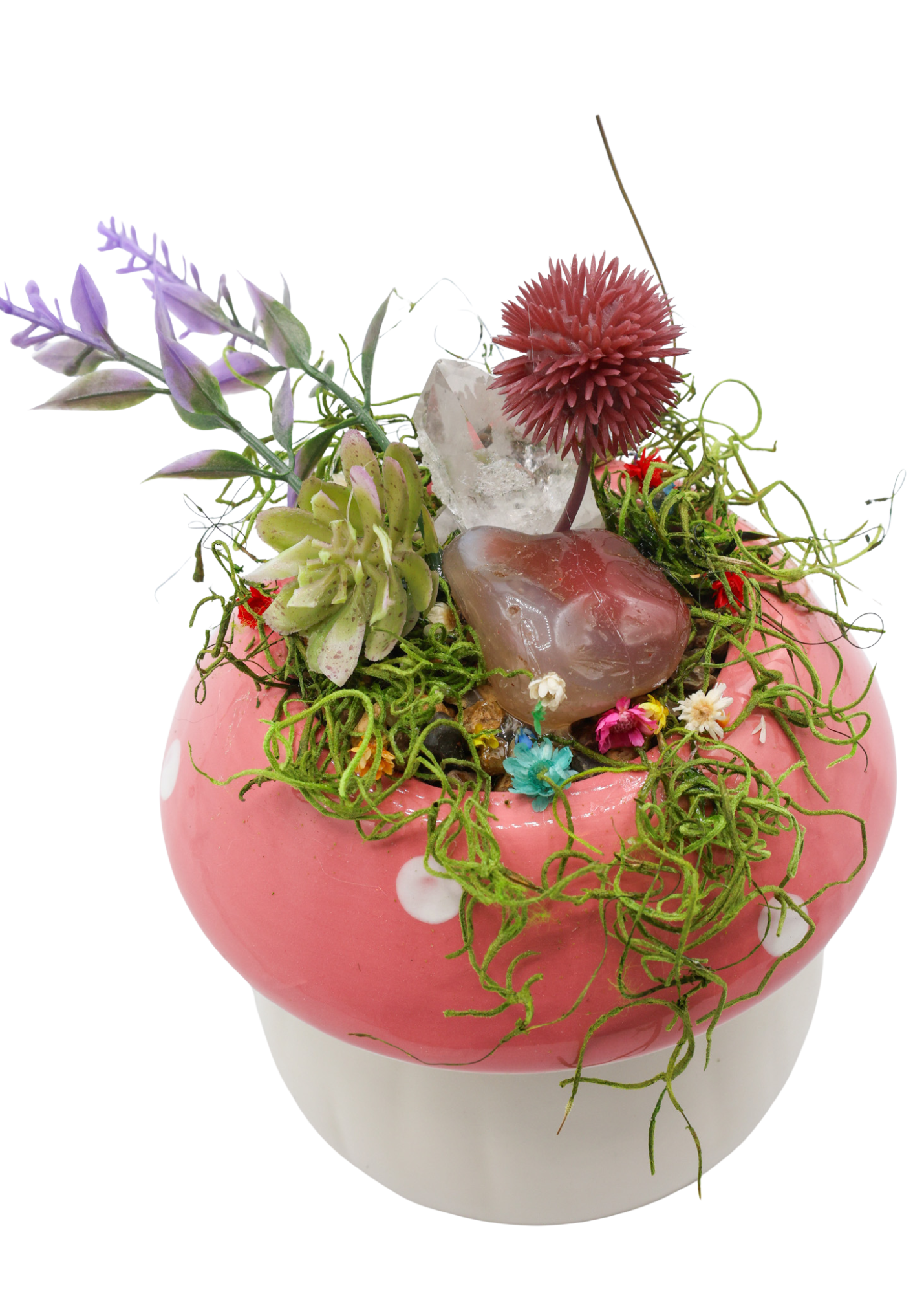 Pink Ceramic Mushroom Crystal Sculpture 1