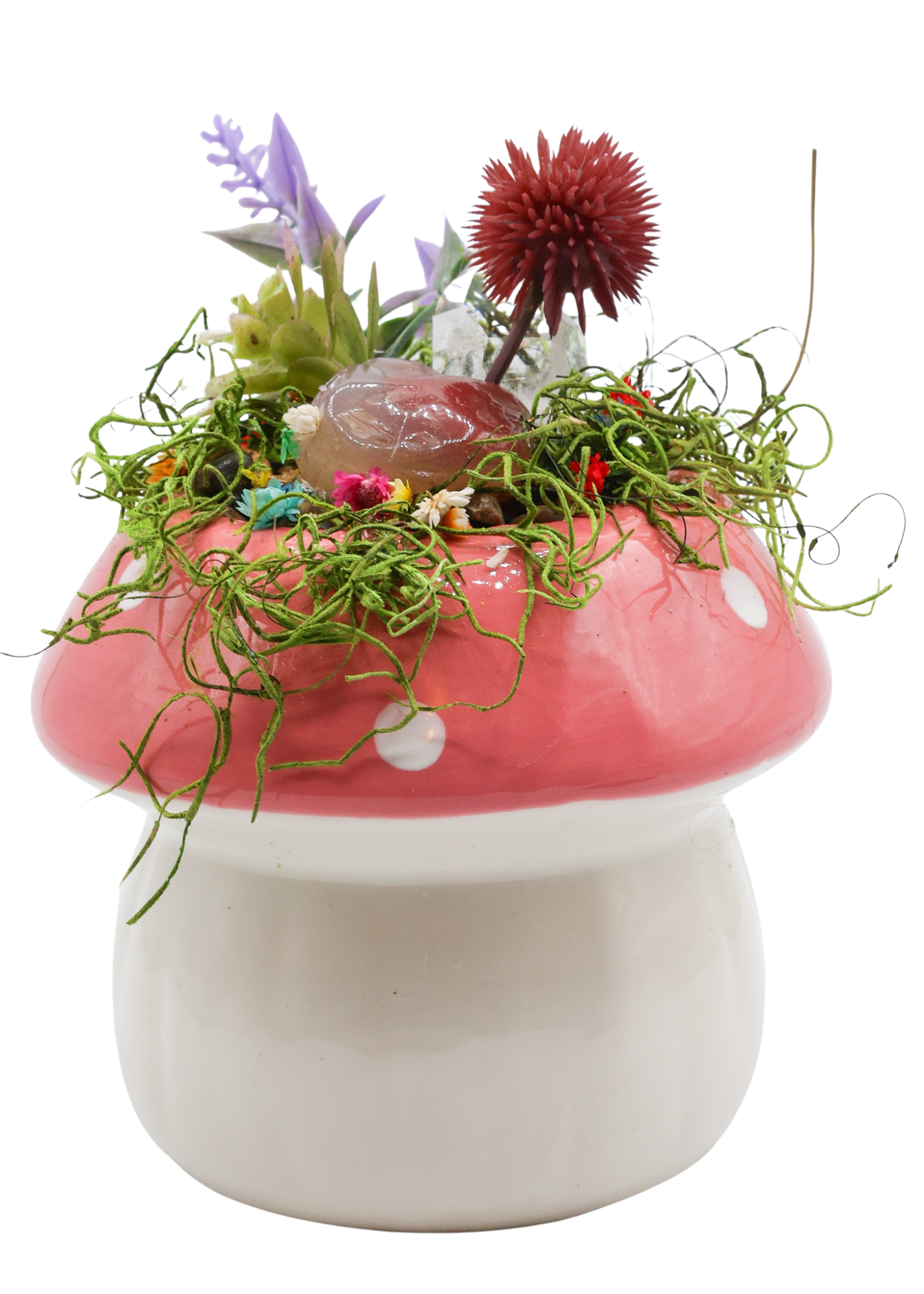 Pink Ceramic Mushroom Crystal Sculpture 4