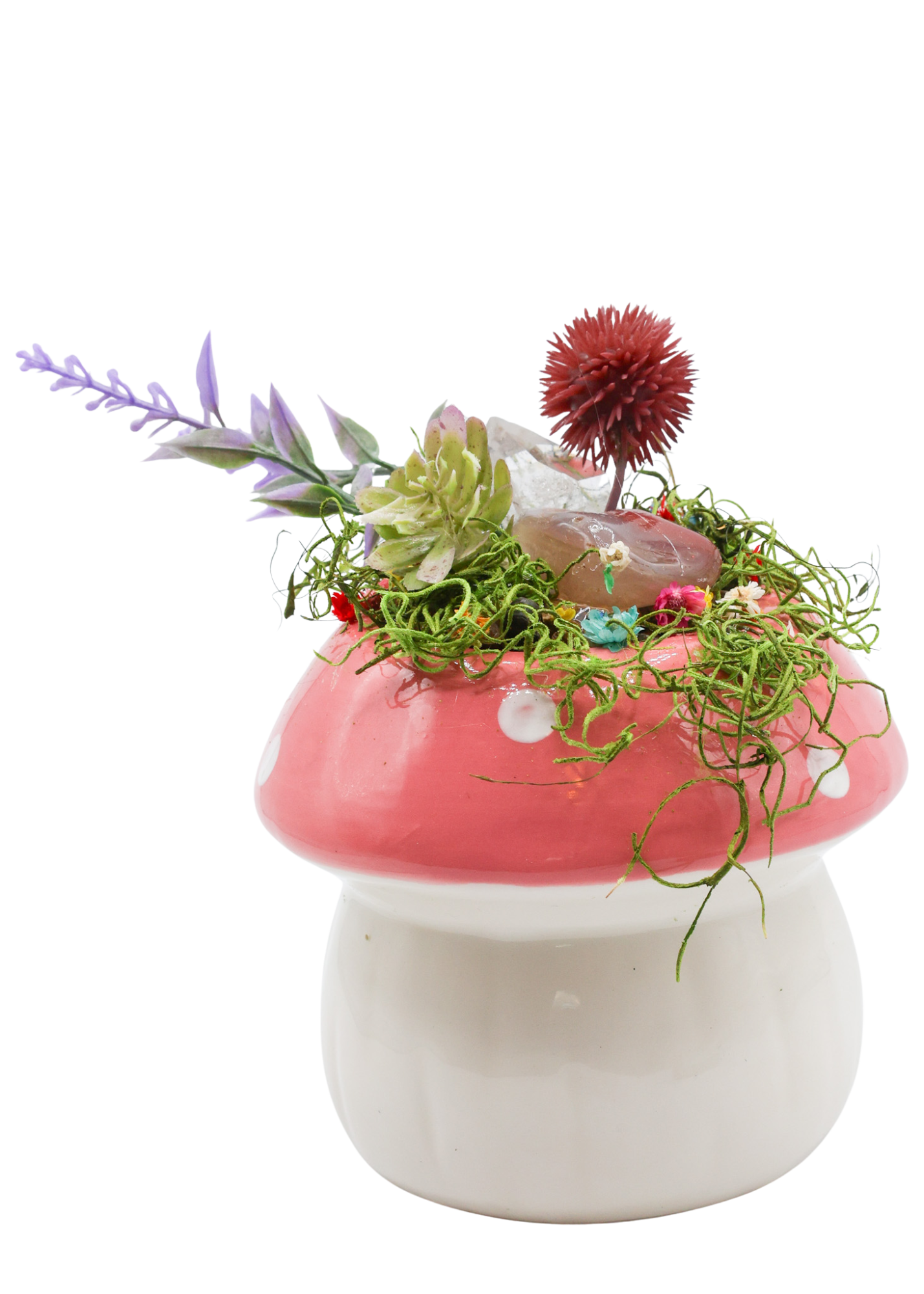 Pink Ceramic Mushroom Crystal Sculpture 5