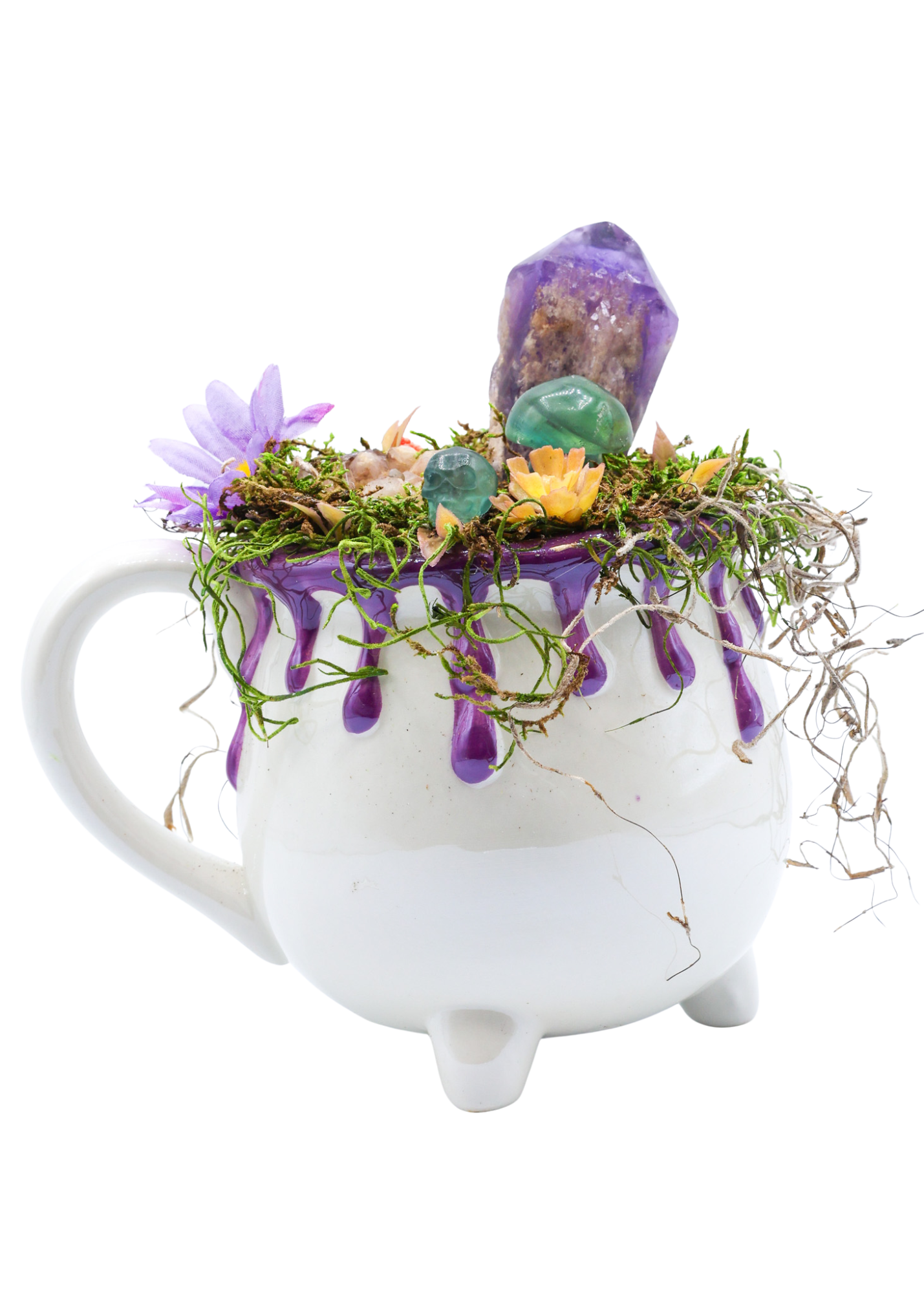 Purple Ceramic Mug Cauldron Crystal Sculpture front