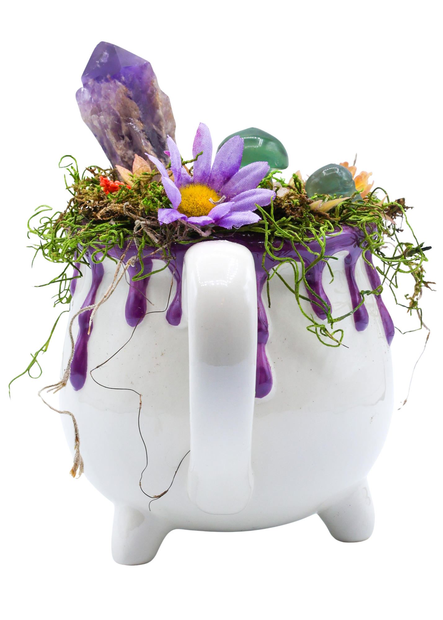 Purple Ceramic Mug Cauldron Crystal Sculpture handle