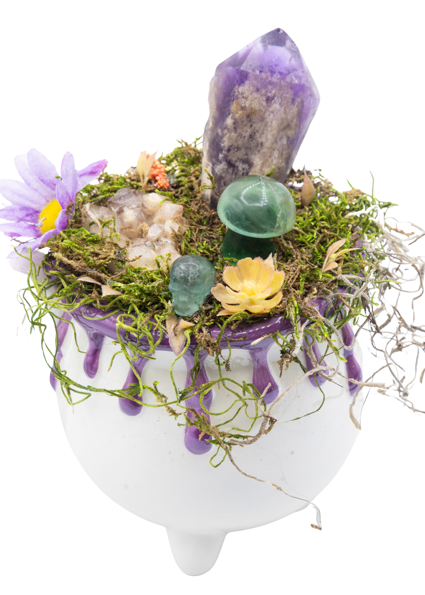 Purple Ceramic Mug Cauldron Crystal Sculpture close
