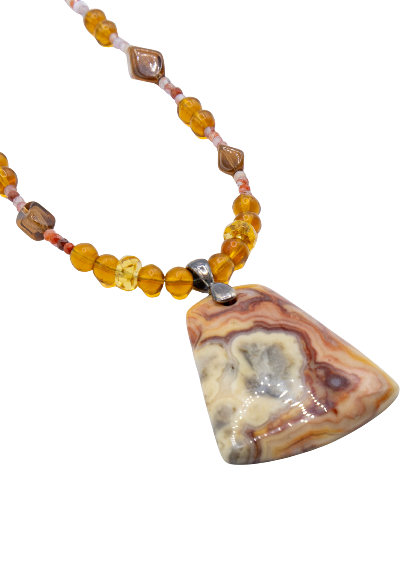 Rosetta Stone Hand Beaded Necklace angle