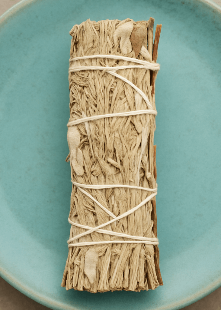 royal sage smudge stick on ceramic plate