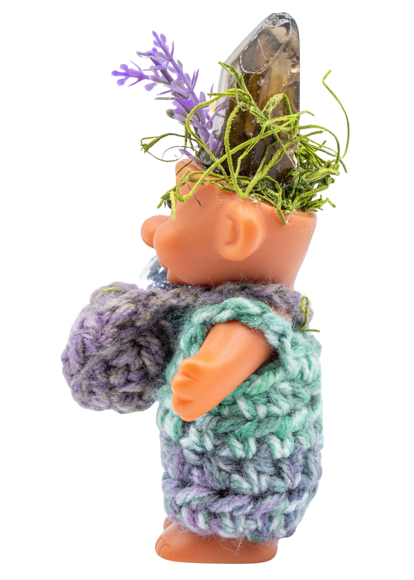 Smoky Quartz Crystal Troll Doll Sculpture left