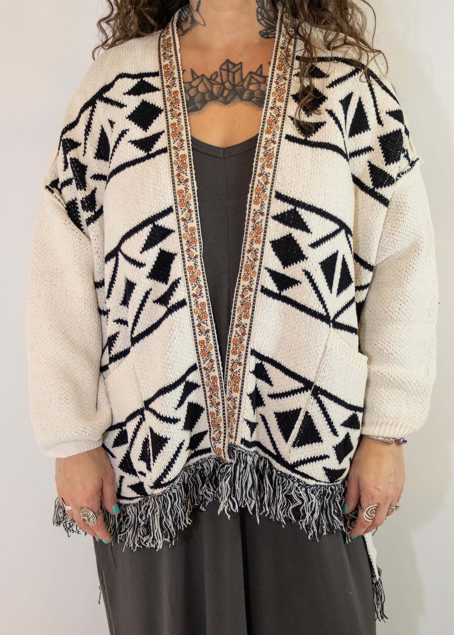 Southwest Design Open Front Cardigan Sweater