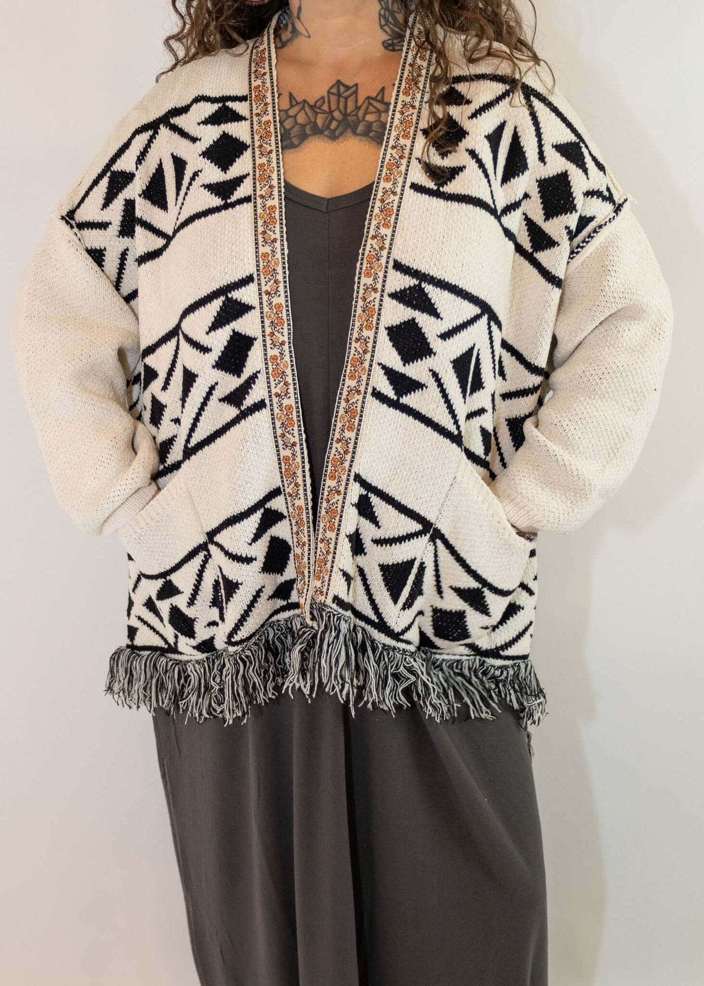 Southwest Design Open Front Cardigan Sweater