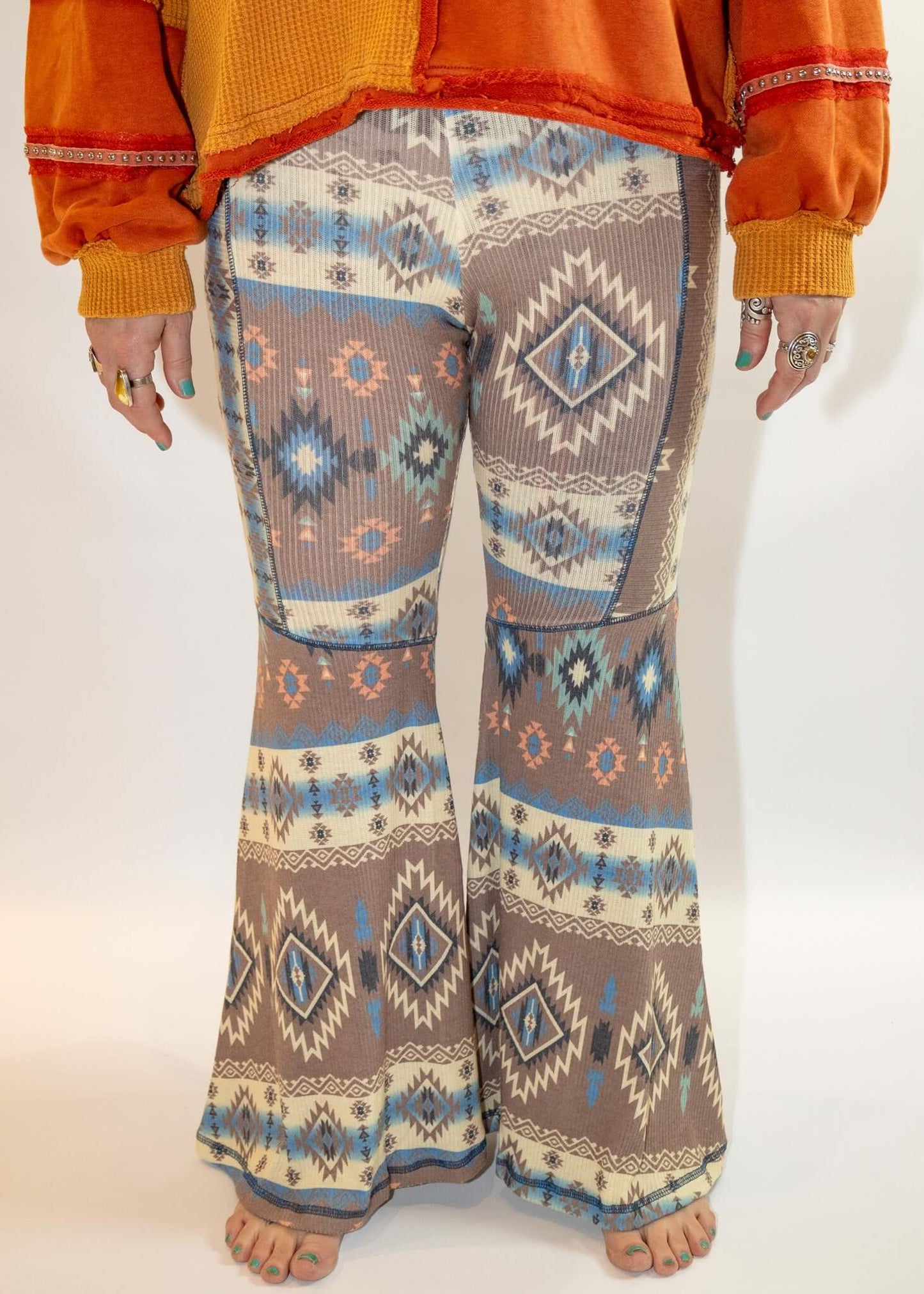 Southwest Print Ribbed Boho Stretch Pant