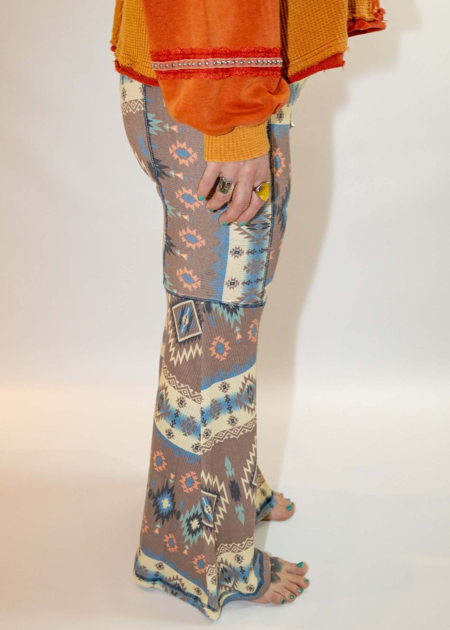 Southwest Print Ribbed Boho Stretch Pant