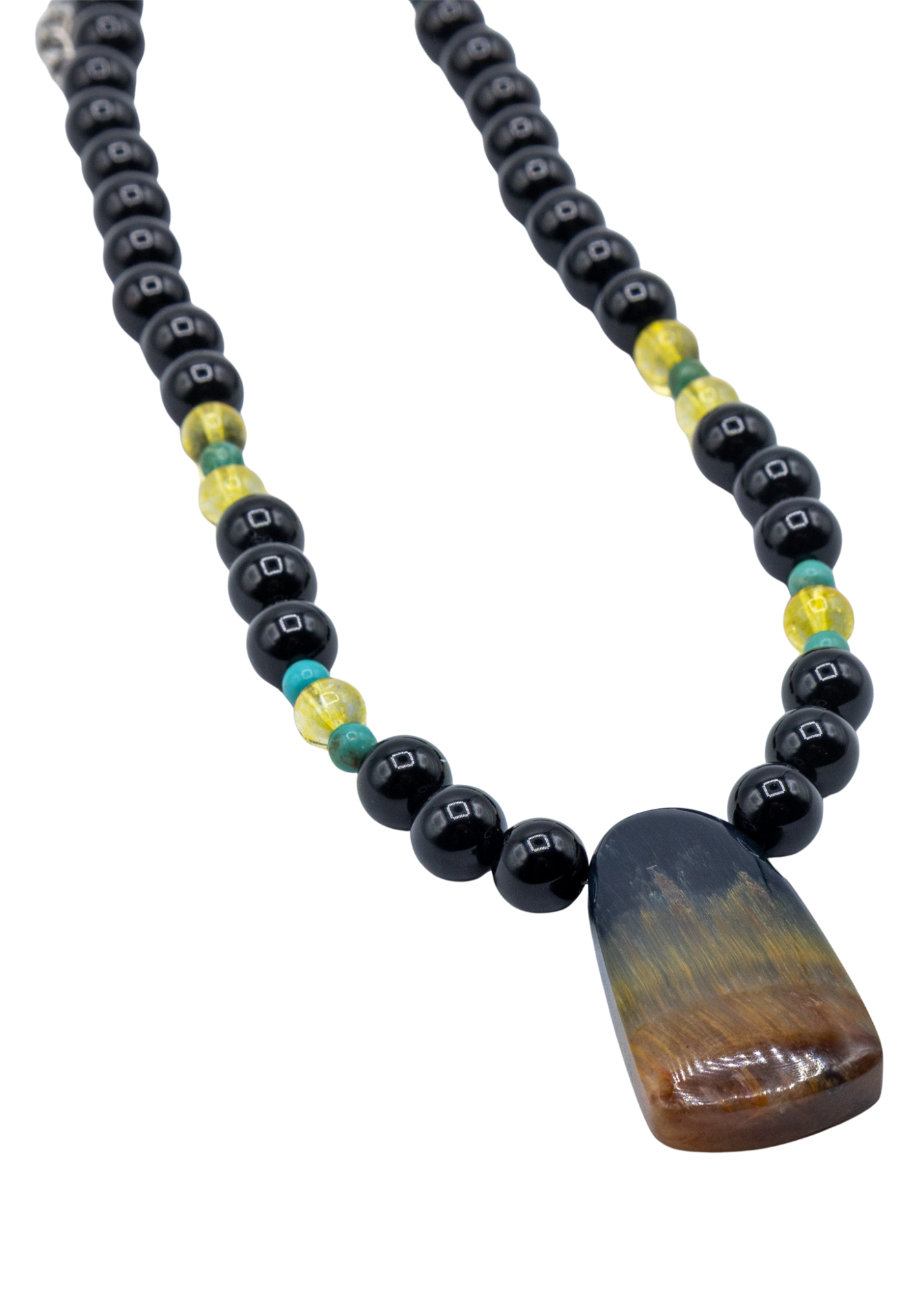 Tricolor Tigers Eye Hand Beaded Necklace angle