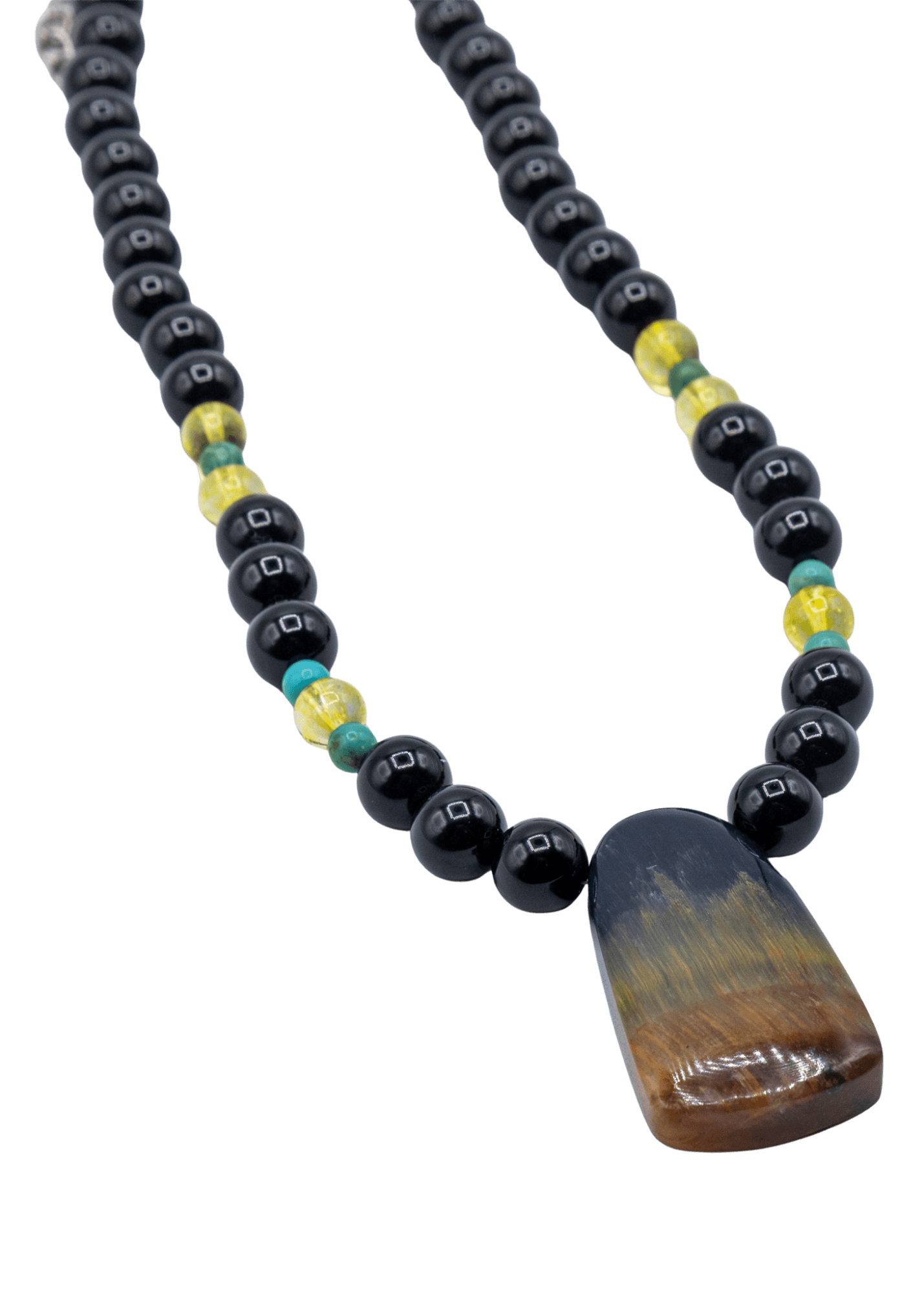 Tricolor Tigers Eye Hand Beaded Necklace angle
