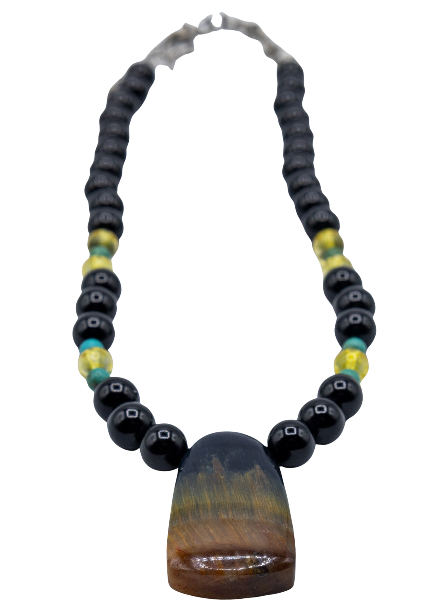 Tricolor Tigers Eye Hand Beaded Necklace pendant