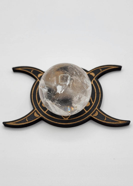 Triple Moon Carved Wood Crystal Sphere Stand/Holder