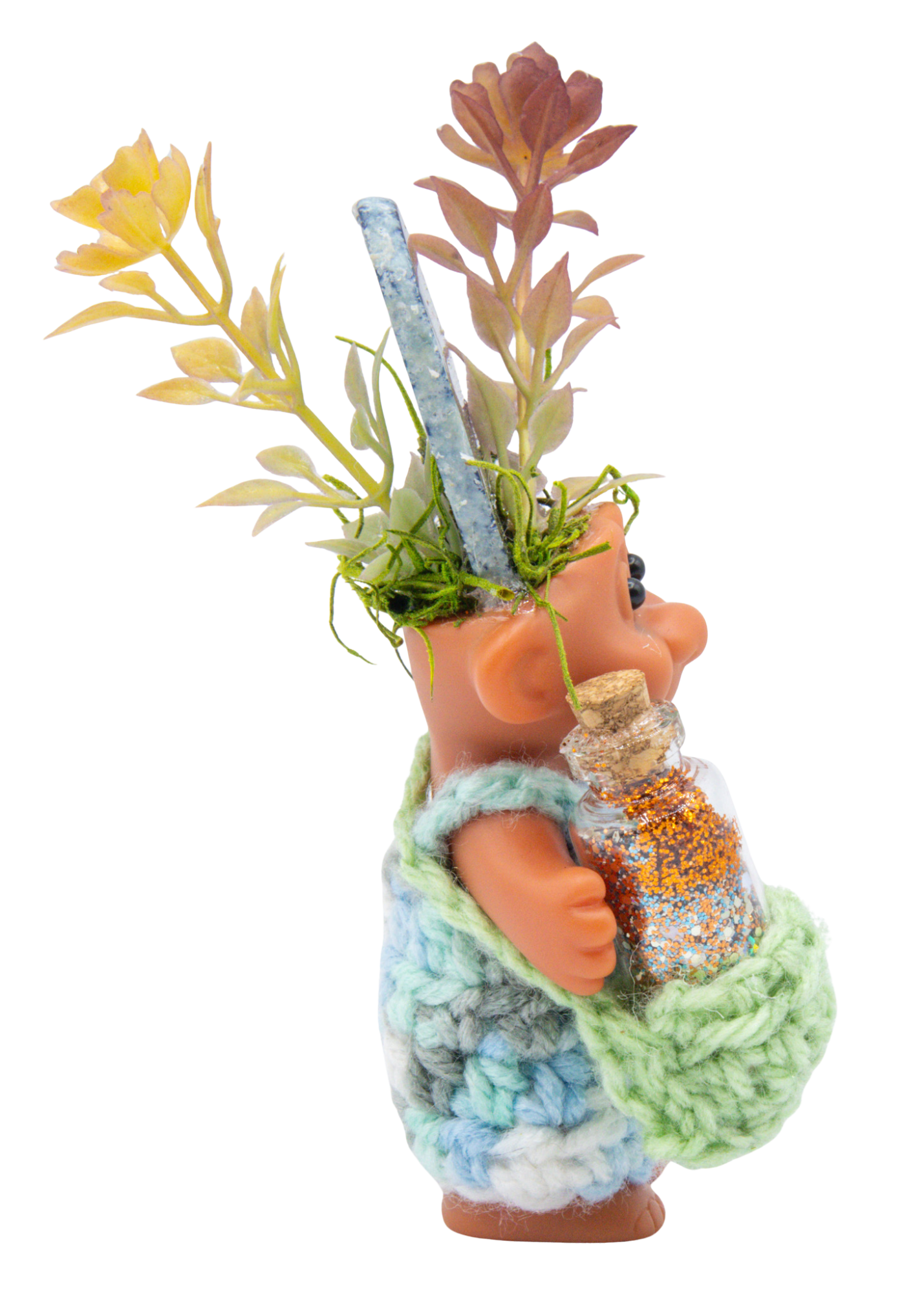 Blue Agate Slice Crystal Troll Doll Sculpture right side