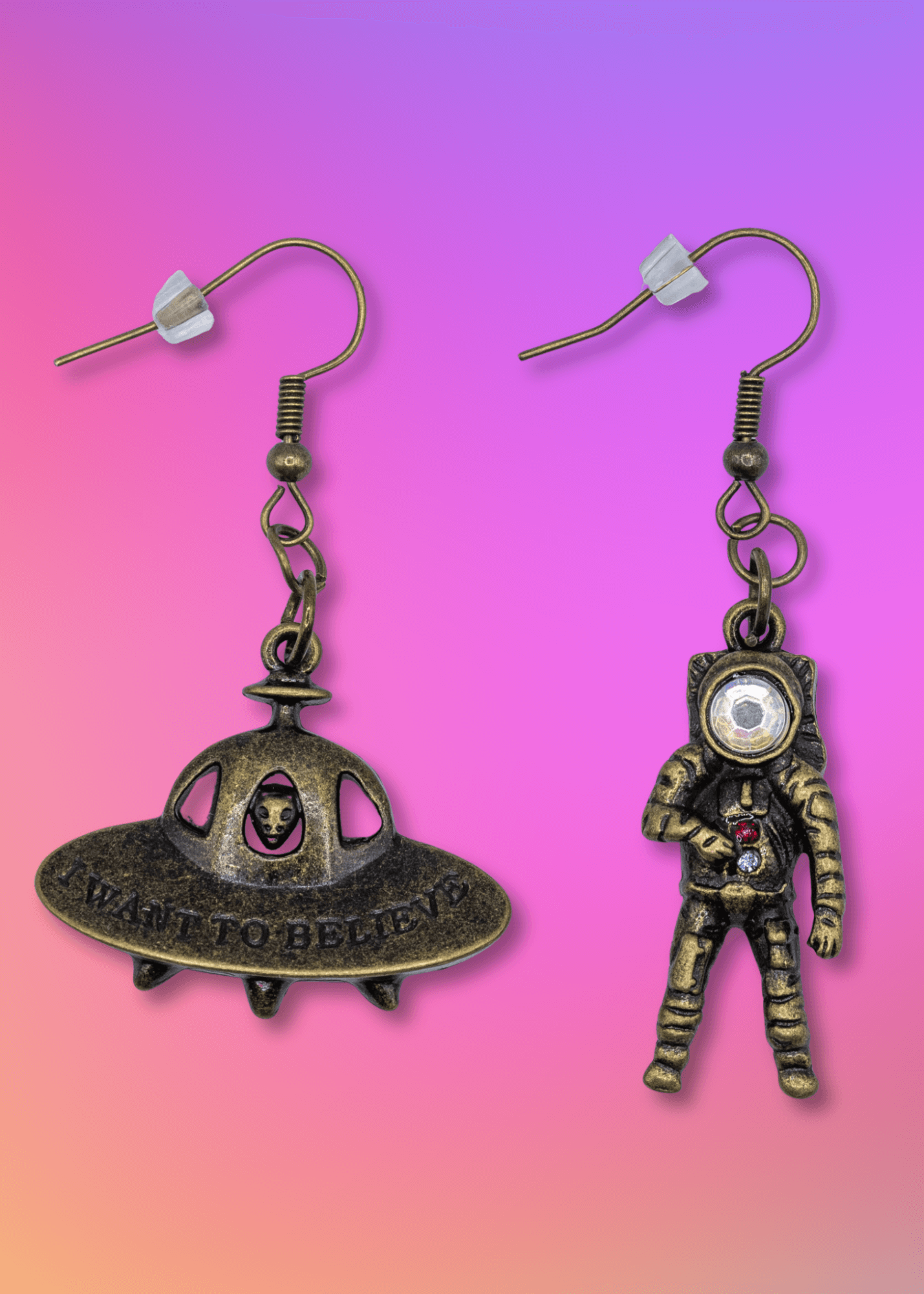 ufo and astronaut earrings