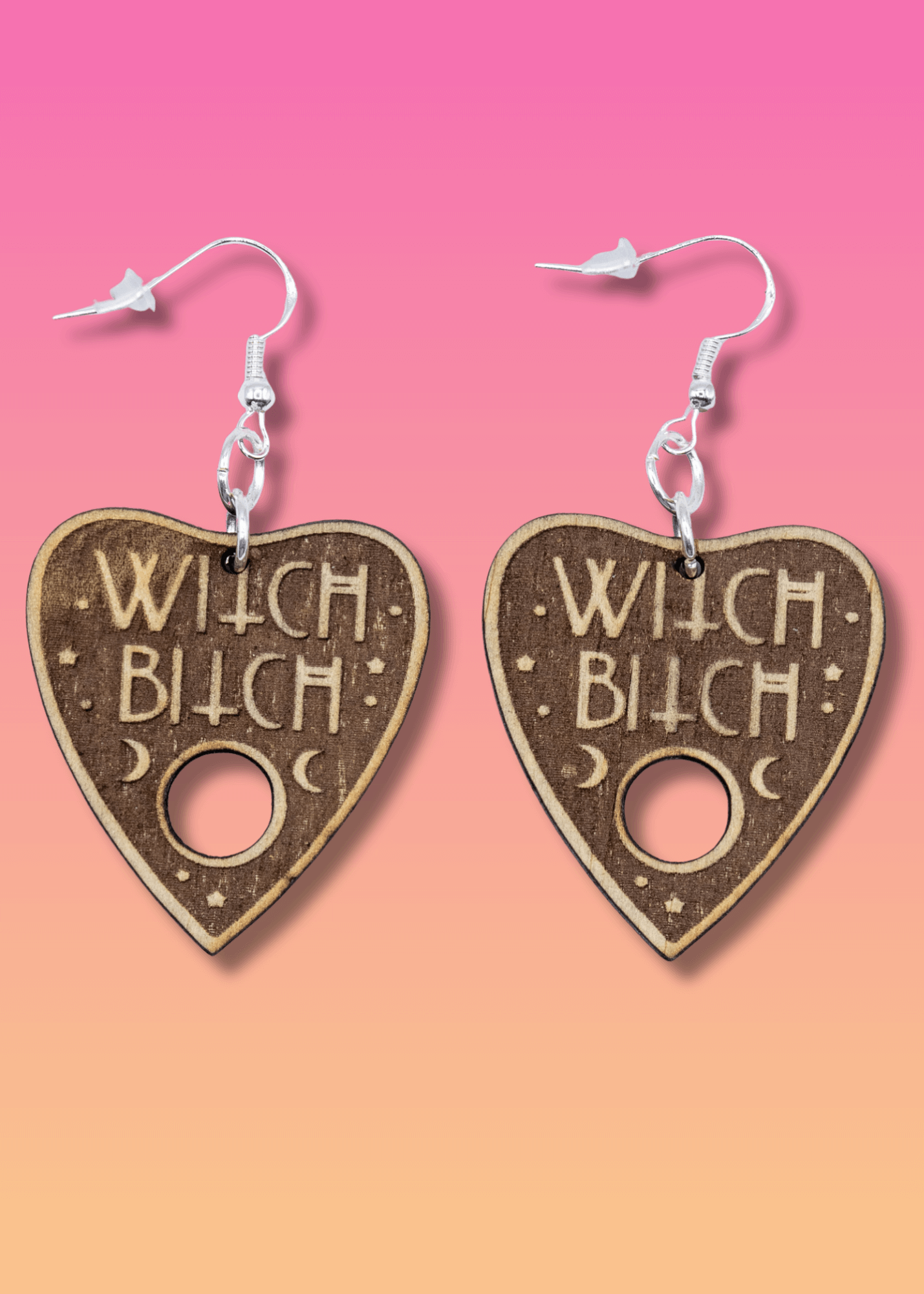 witch bitch wooden planchette earrings
