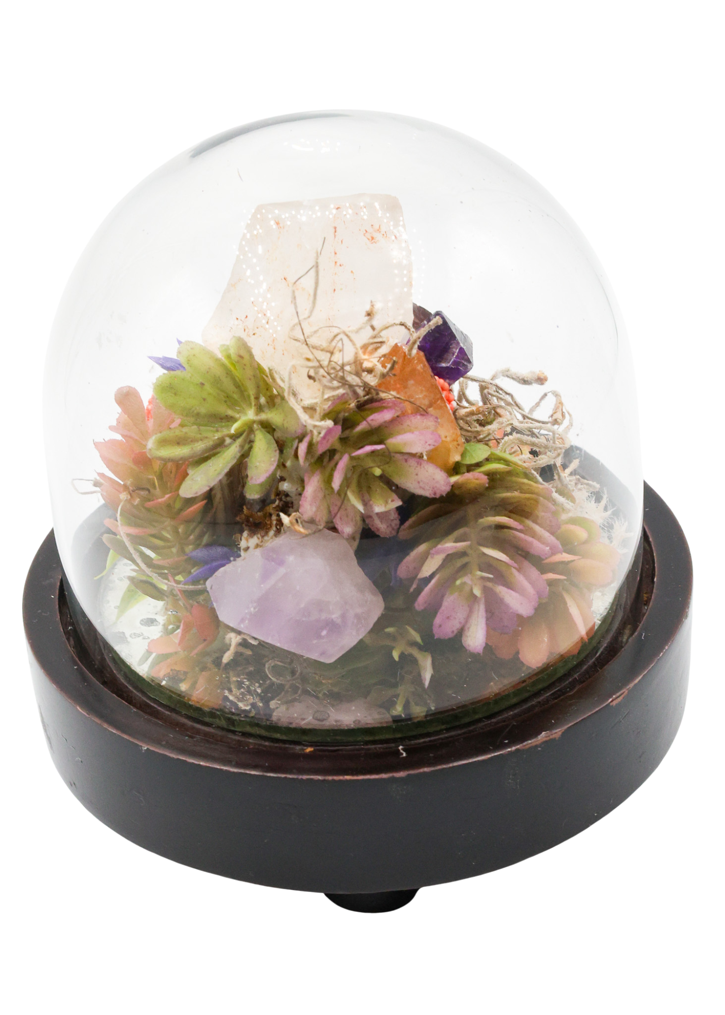 Glass Domed Terrarium with Wood Base Crystal Sculpture 2