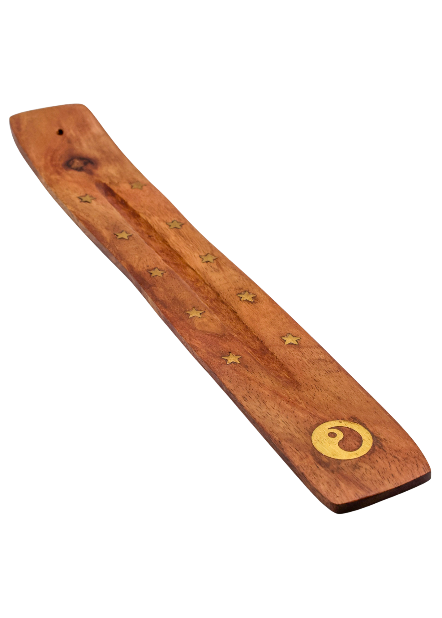 Yin Yang Brass Inlay Wood Incense Burner angle