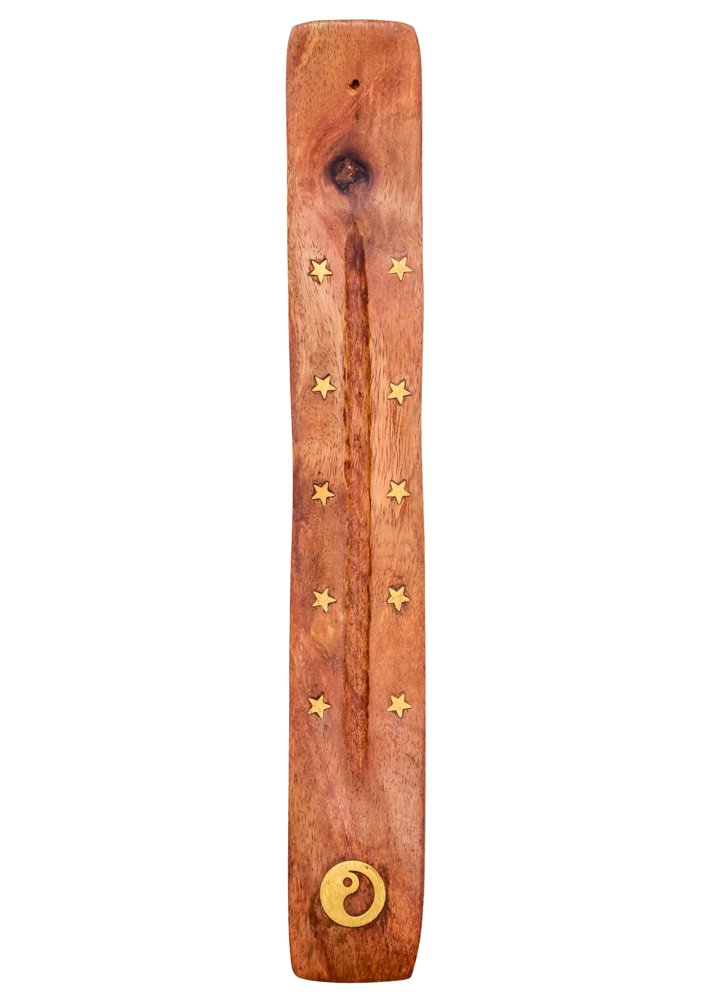 Yin Yang Brass Inlay Wood Incense Burner top