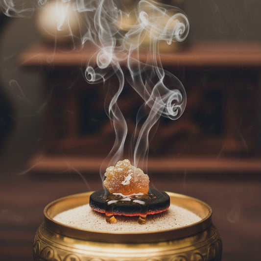 resin incense burning on charcoal