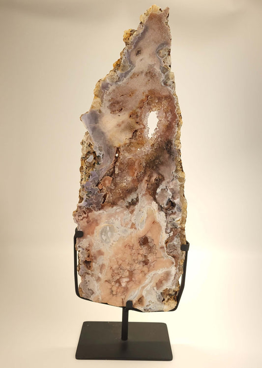 HUGE Pink Amethyst Slab With Crystals On Stand