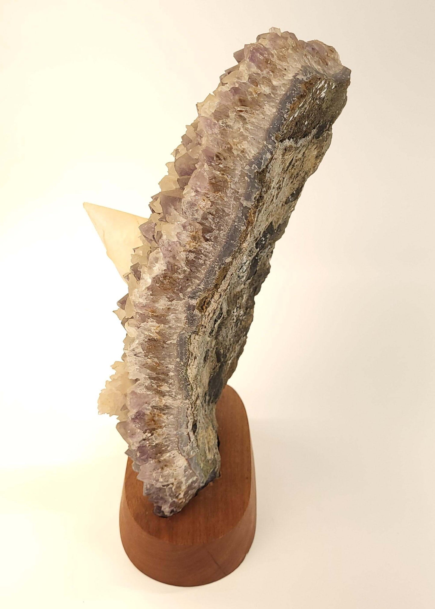 Amethyst w/ JUMBO Calcite Point On Wood Stand