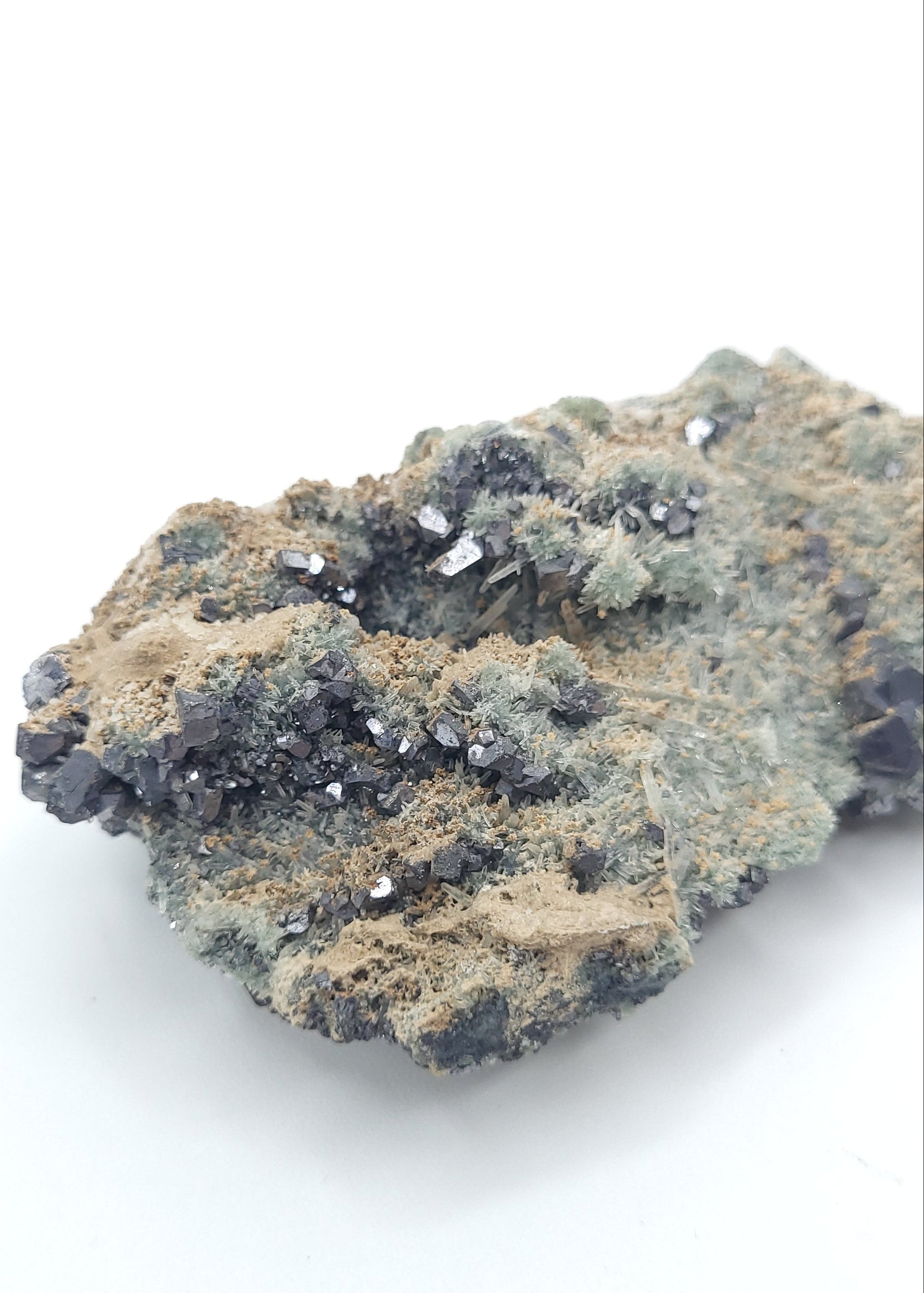 Galena with Sphalerite and Chlorite-Included Quartz on Matrix (Bulgaria)