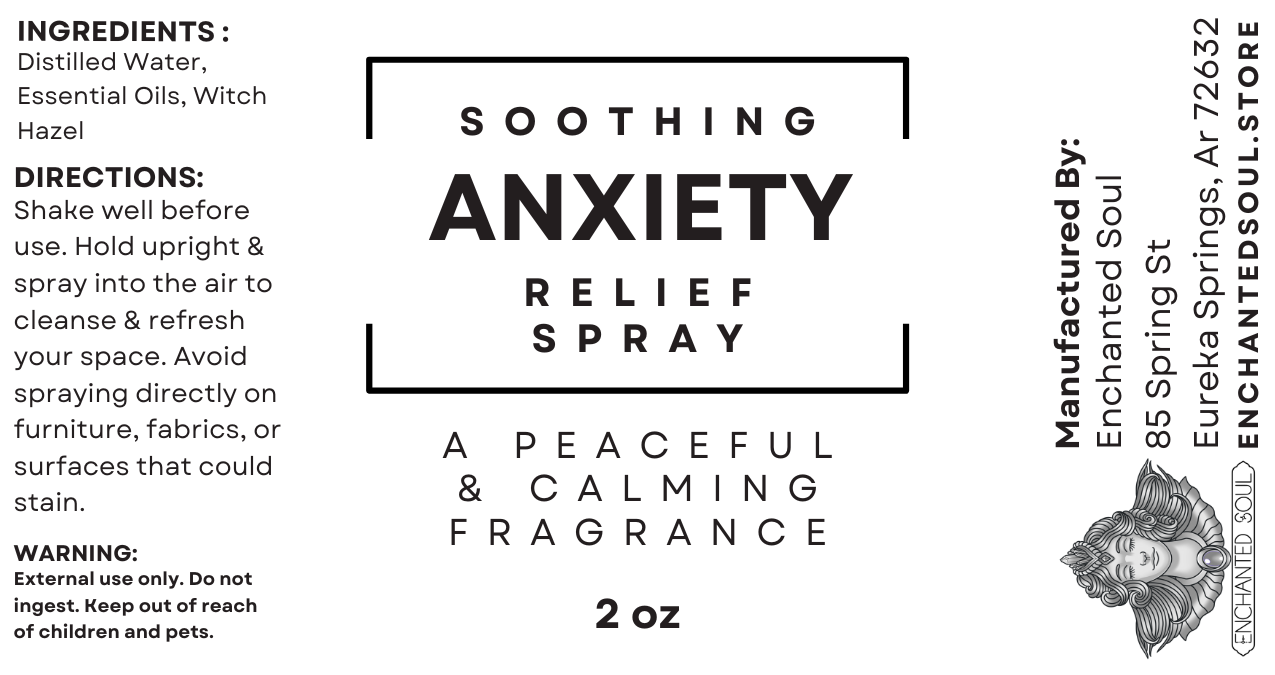 anxiety relief room spray label